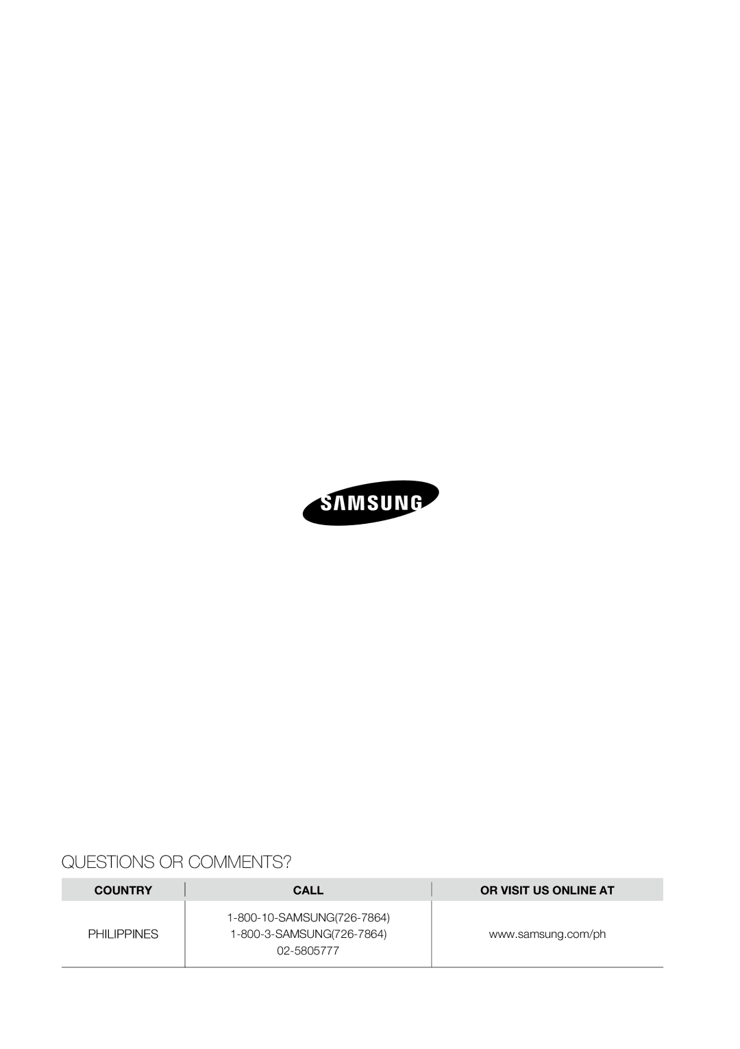 Samsung AW07LH Series, AW09LH Series user manual Questions or COMMENTS? 