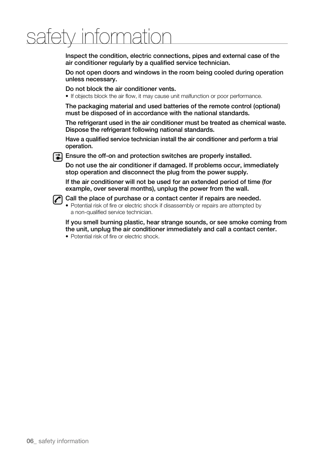 Samsung AW07LH Series, AW09LH Series user manual Safety information 