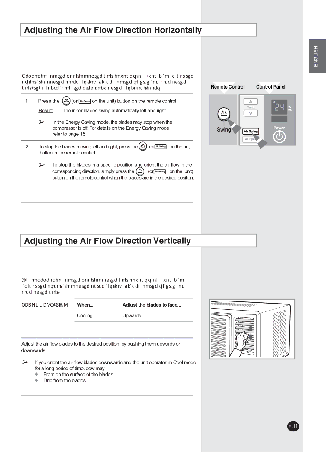 Samsung AW07PHHBA/BB Adjusting the Air Flow Direction Horizontally, Adjusting the Air Flow Direction Vertically 