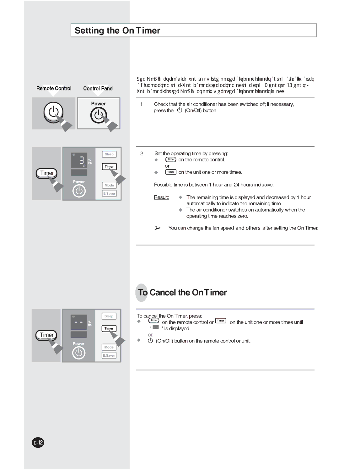 Samsung AW07PHHBA/BB manuel dutilisation Setting the On Timer, To Cancel the OnTimer 