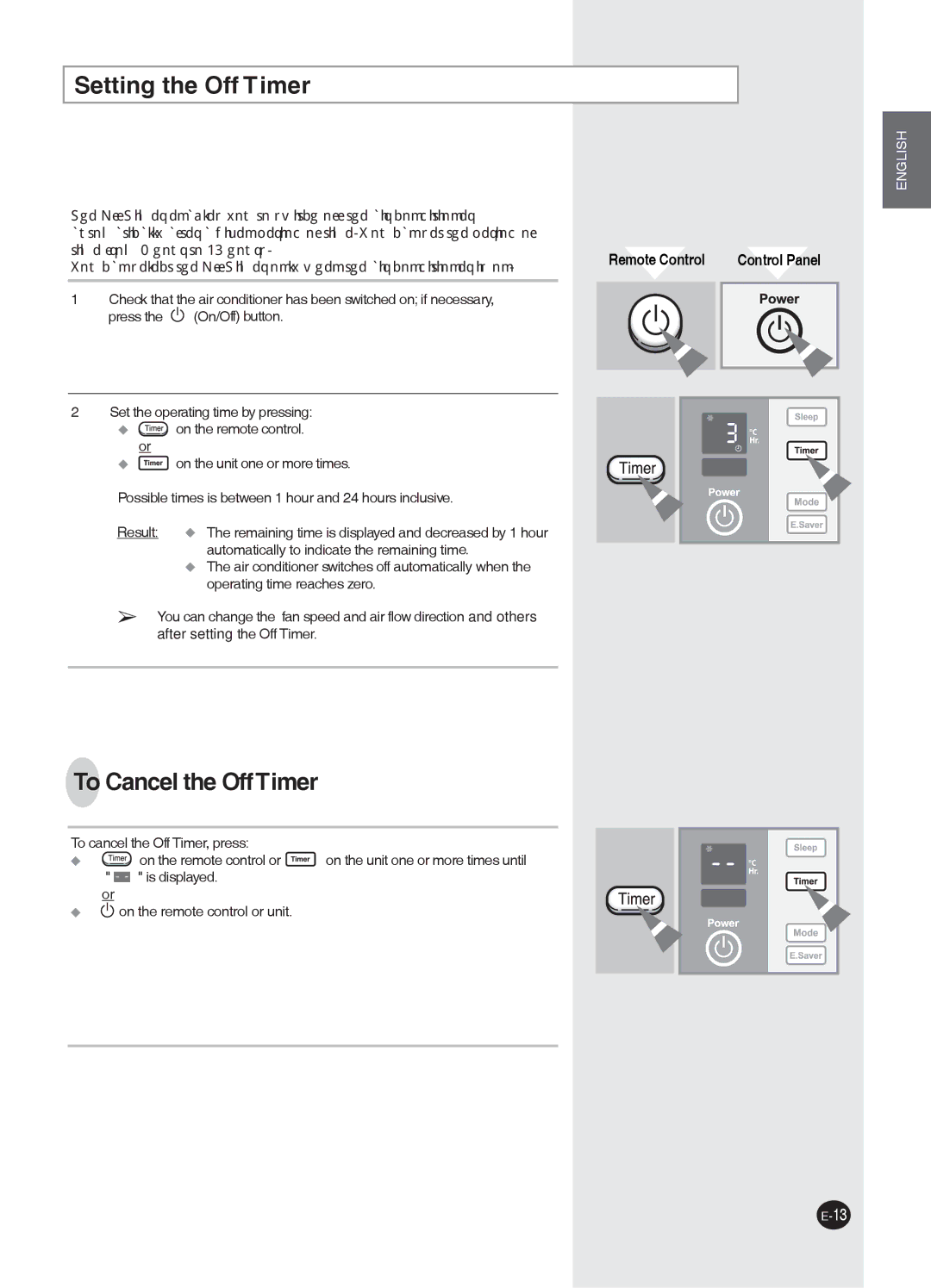 Samsung AW07PHHBA/BB manuel dutilisation Setting the Off Timer, To Cancel the OffTimer 