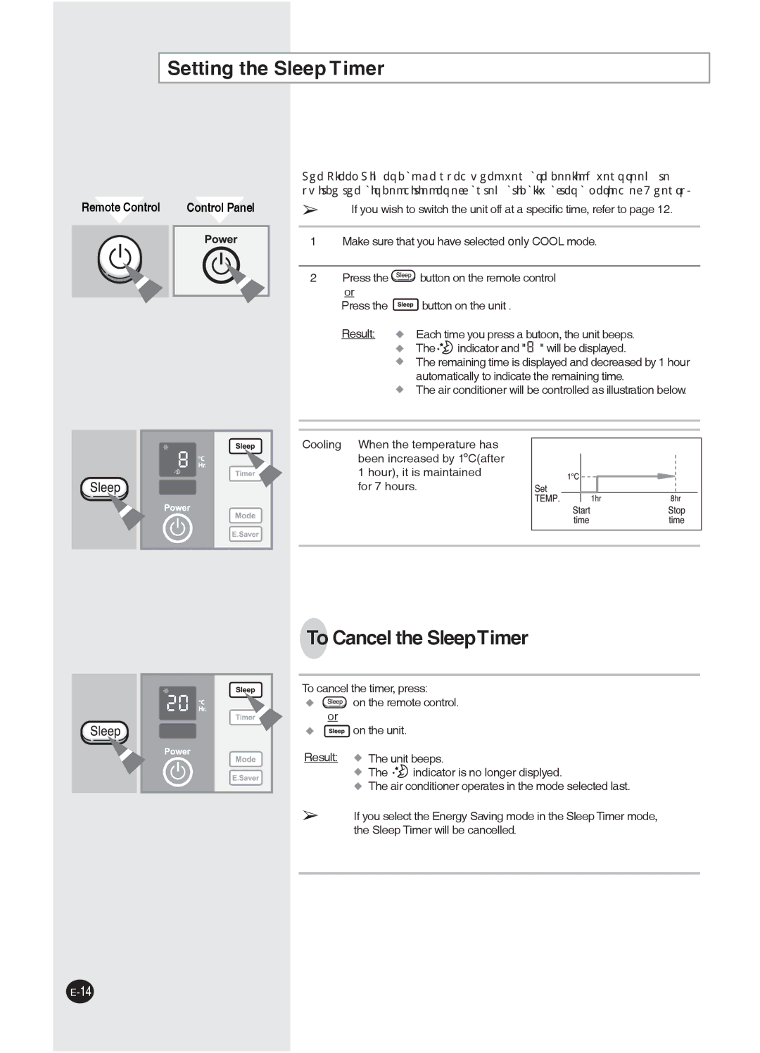 Samsung AW07PHHBA/BB manuel dutilisation Setting the Sleep Timer, To Cancel the SleepTimer 