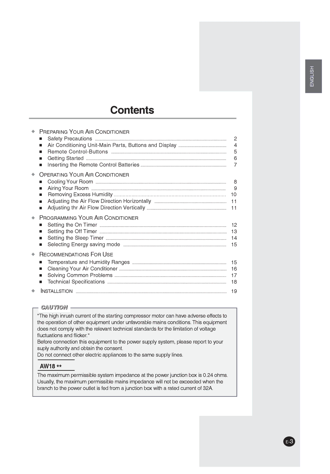 Samsung AW07PHHBA/BB manuel dutilisation Contents 