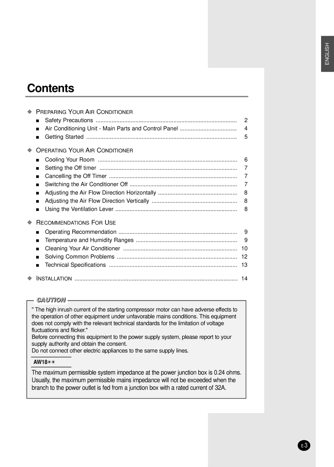 Samsung AW09A8SB manuel dutilisation Contents 