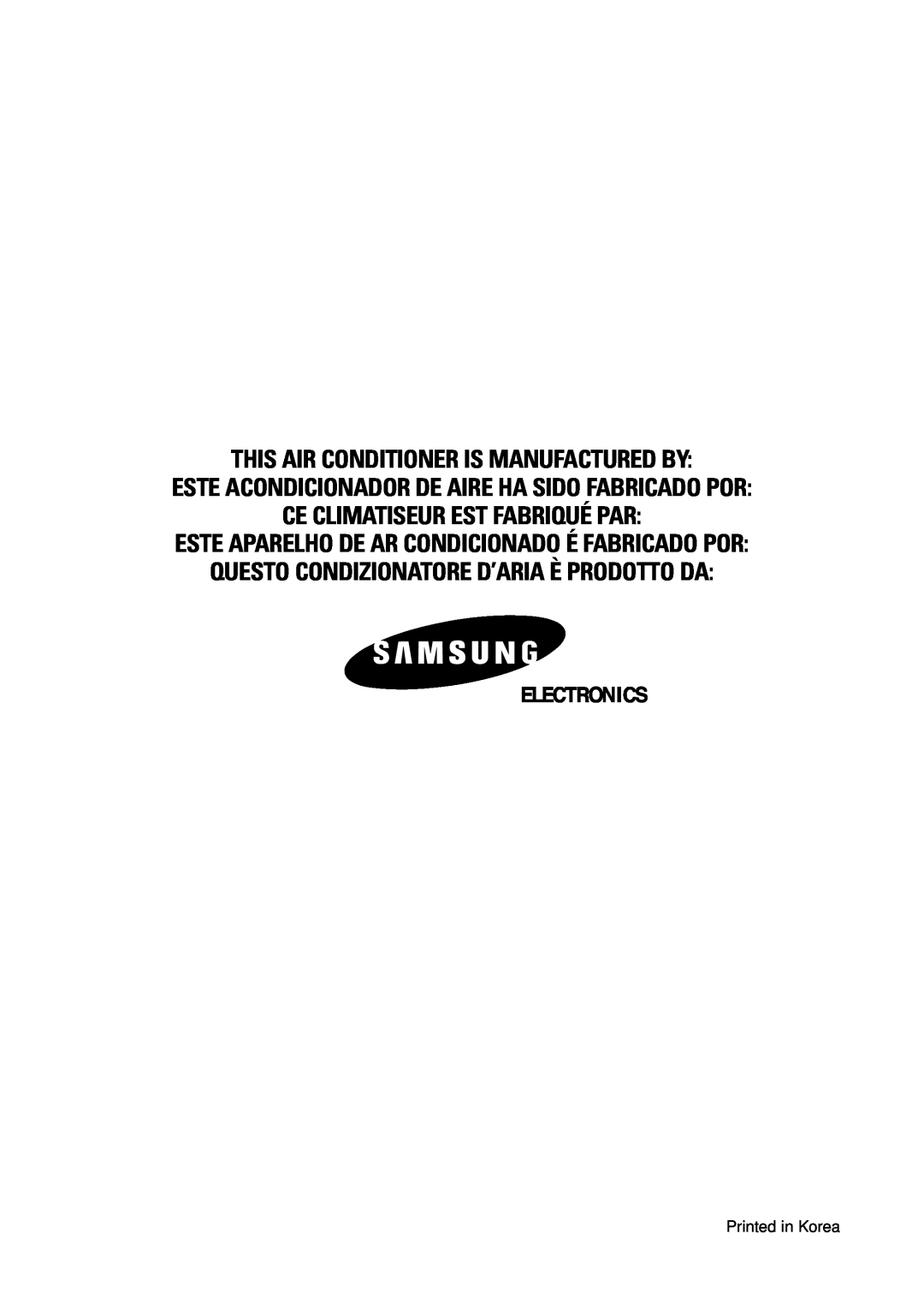 Samsung AW09A8SB This Air Conditioner Is Manufactured By, Este Acondicionador De Aire Ha Sido Fabricado Por 