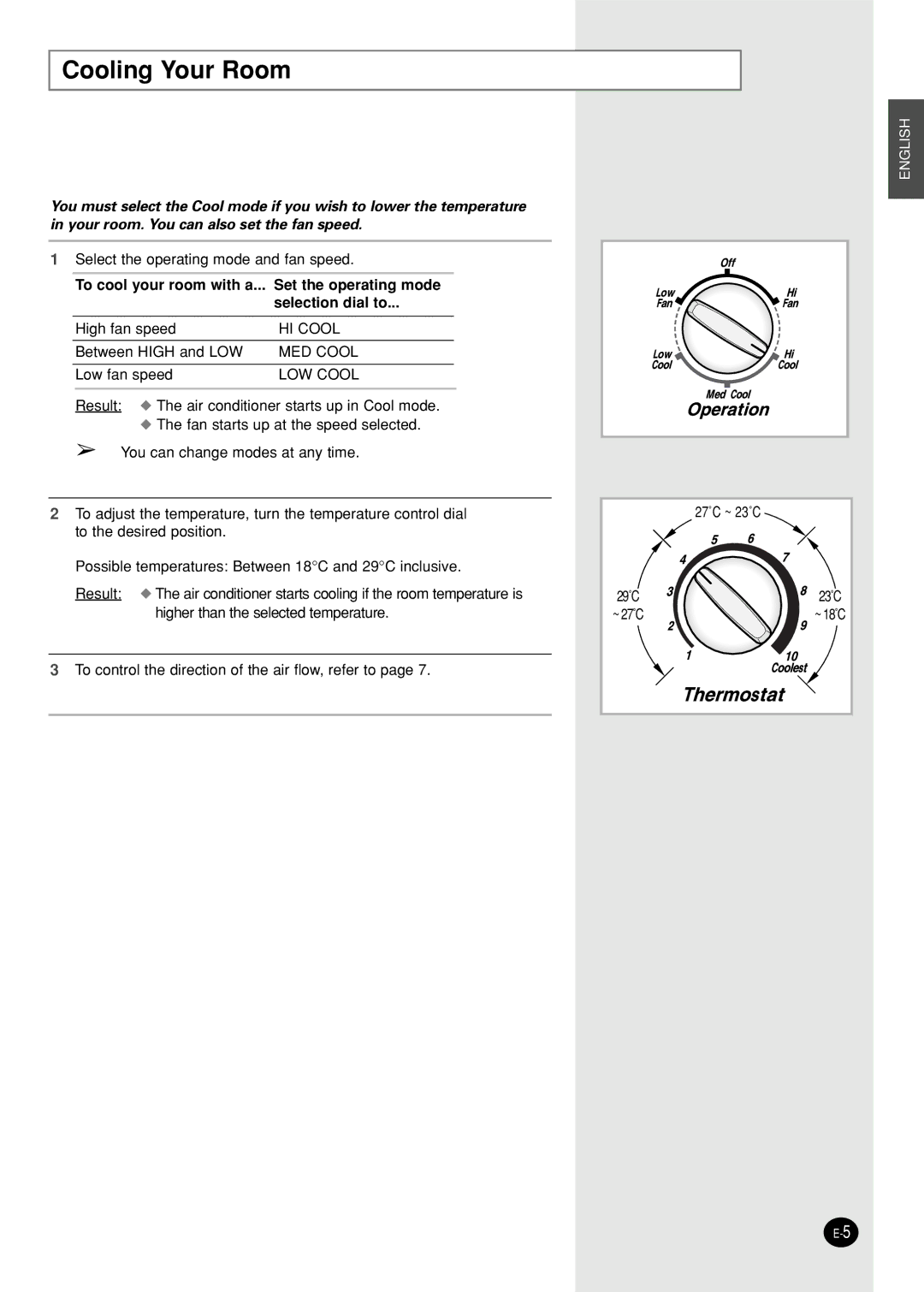 Samsung AW09F1NEA7/FMC manual Cooling Your Room, LOW Cool 