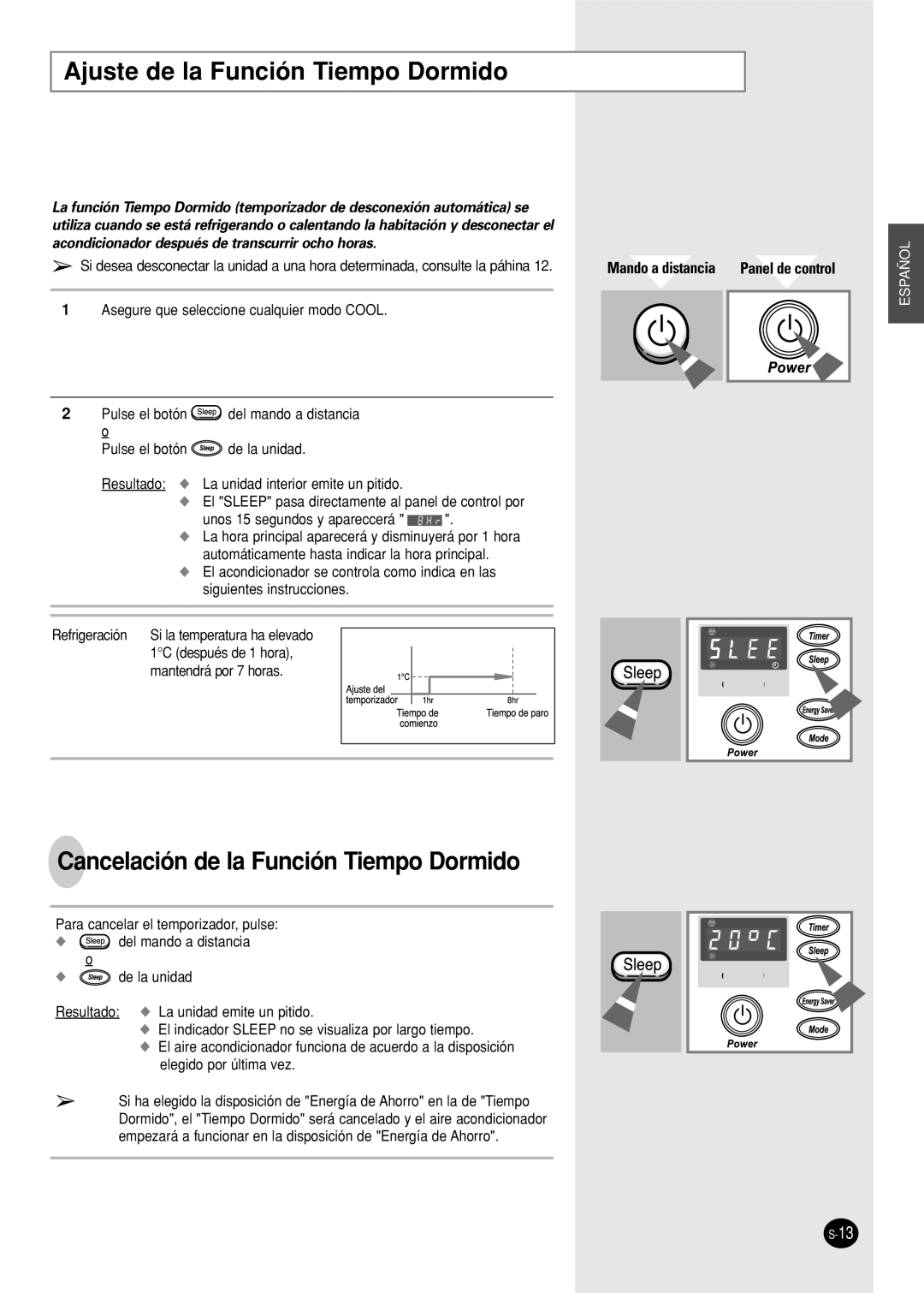 Samsung AW12FBDAA/BA//BC/CA/DA/EA/EB/EC Ajuste de la Función Tiempo Dormido, Cancelación de la Función Tiempo Dormido 