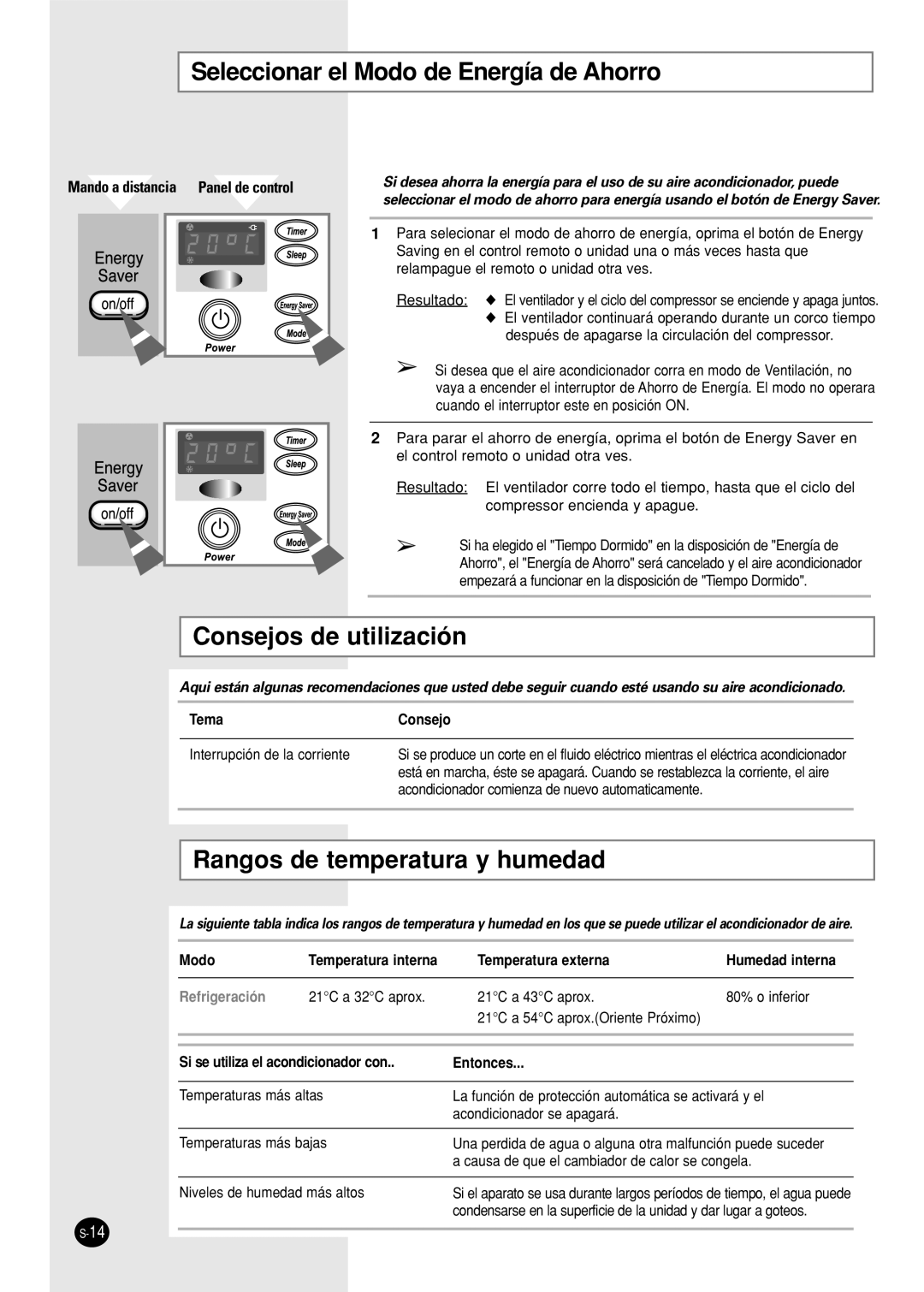 Samsung AW18FBMBA/BB/BC/BD/BE/DA/EA/EB, AW10FBDAA/BA/CA Seleccionar el Modo de Energía de Ahorro, Consejos de utilización 