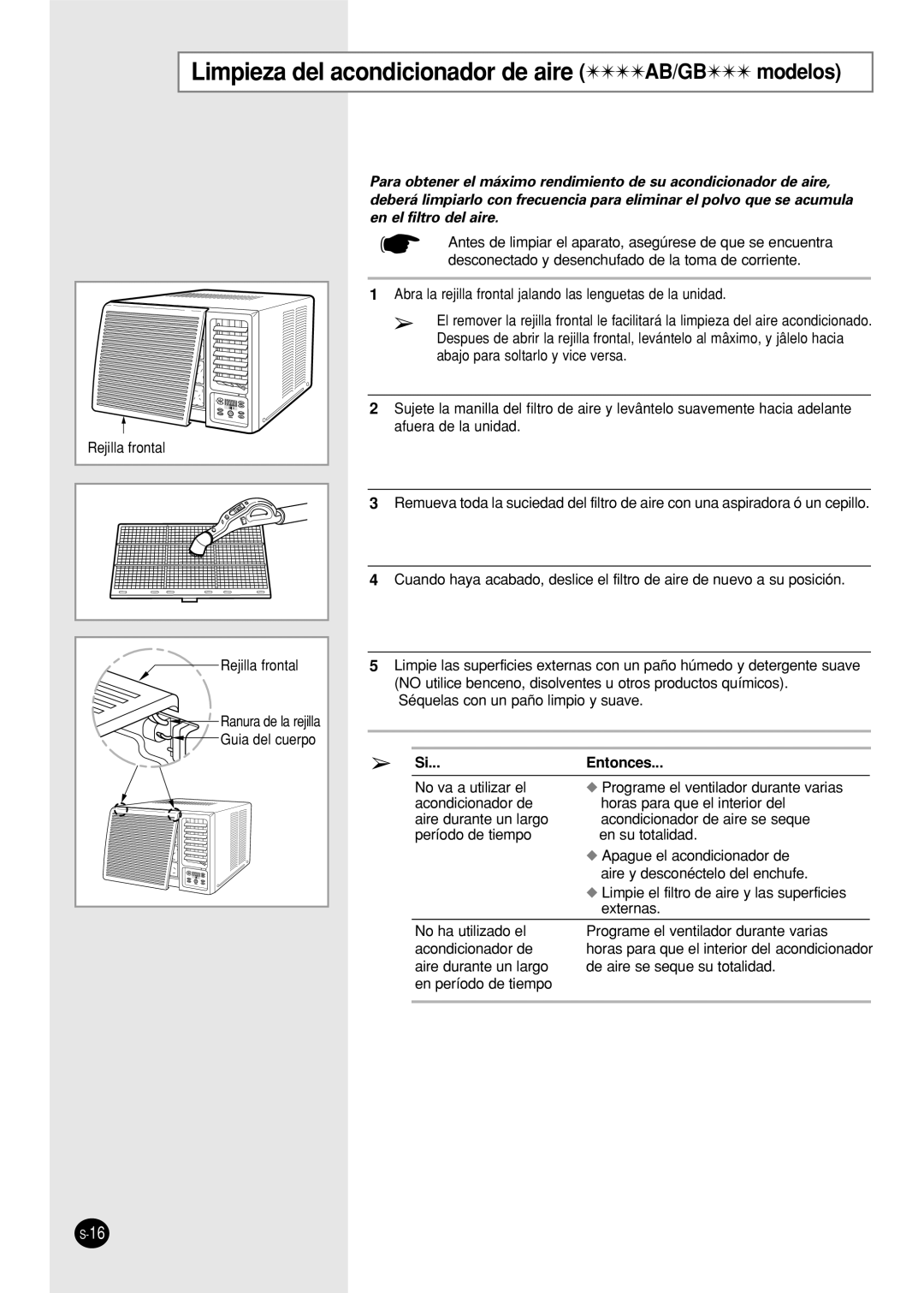 Samsung AW10FBDAA/BA/CA, AW09FBNAA/BA/CA/DA/EA/EB, AW06FBNAA, AW08FBNAA/AB Limpieza del acondicionador de aire AB/GB modelos 