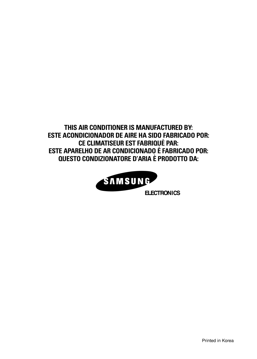 Samsung AWT20FBMBA/BB This Air Conditioner Is Manufactured By, Este Acondicionador De Aire Ha Sido Fabricado Por 