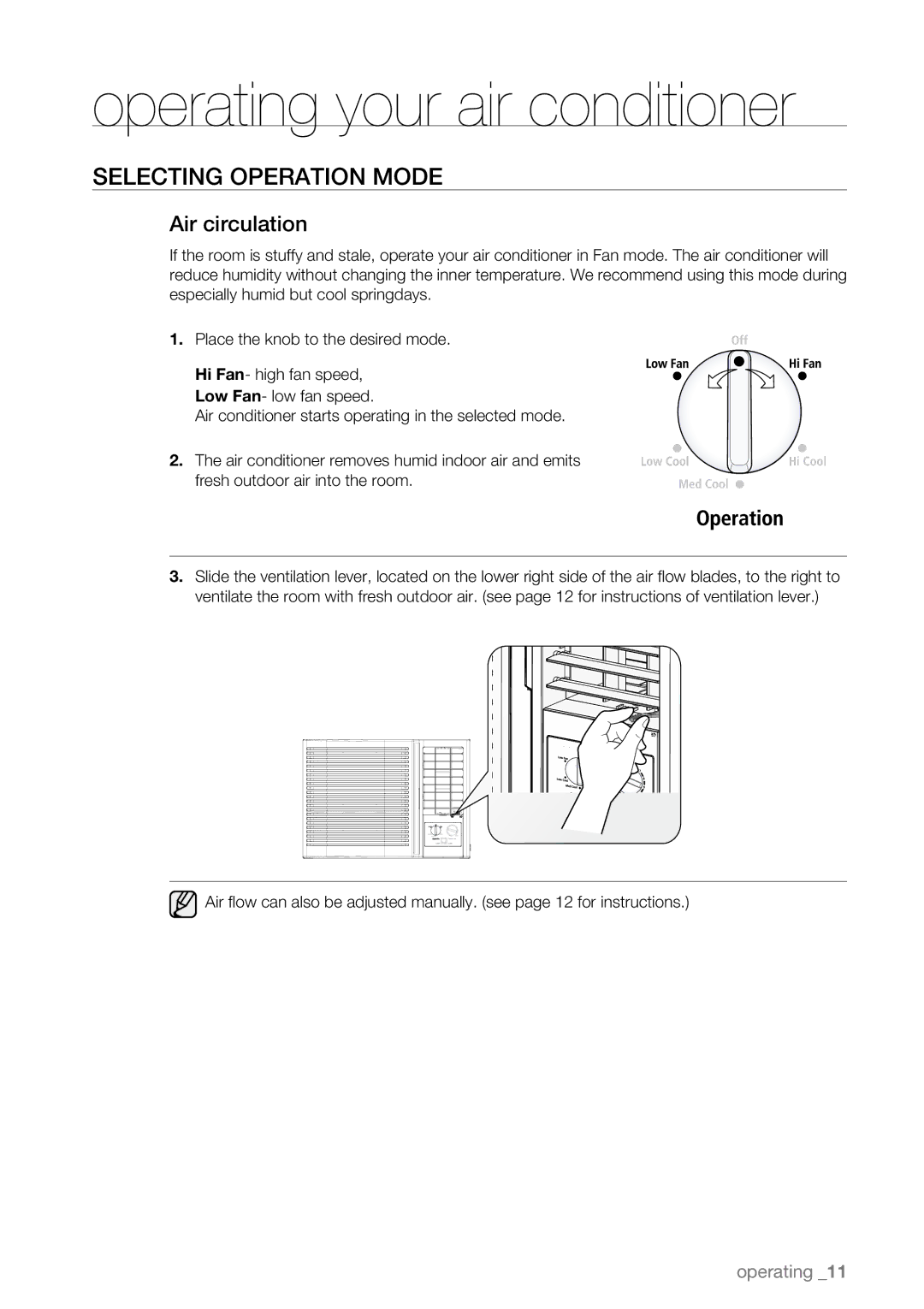 Samsung AW07L1 Series, AW09L1 Series user manual Air circulation 