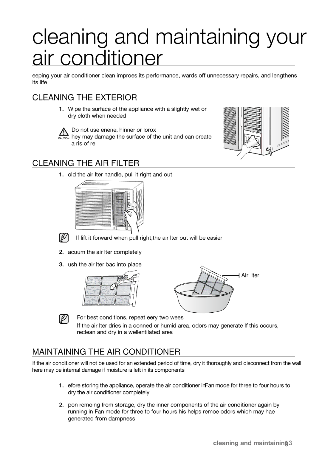 Samsung AW07L1 Series Cleaning and maintaining your air conditioner, Cleaning the Exterior, Cleaning the AIR Filter 