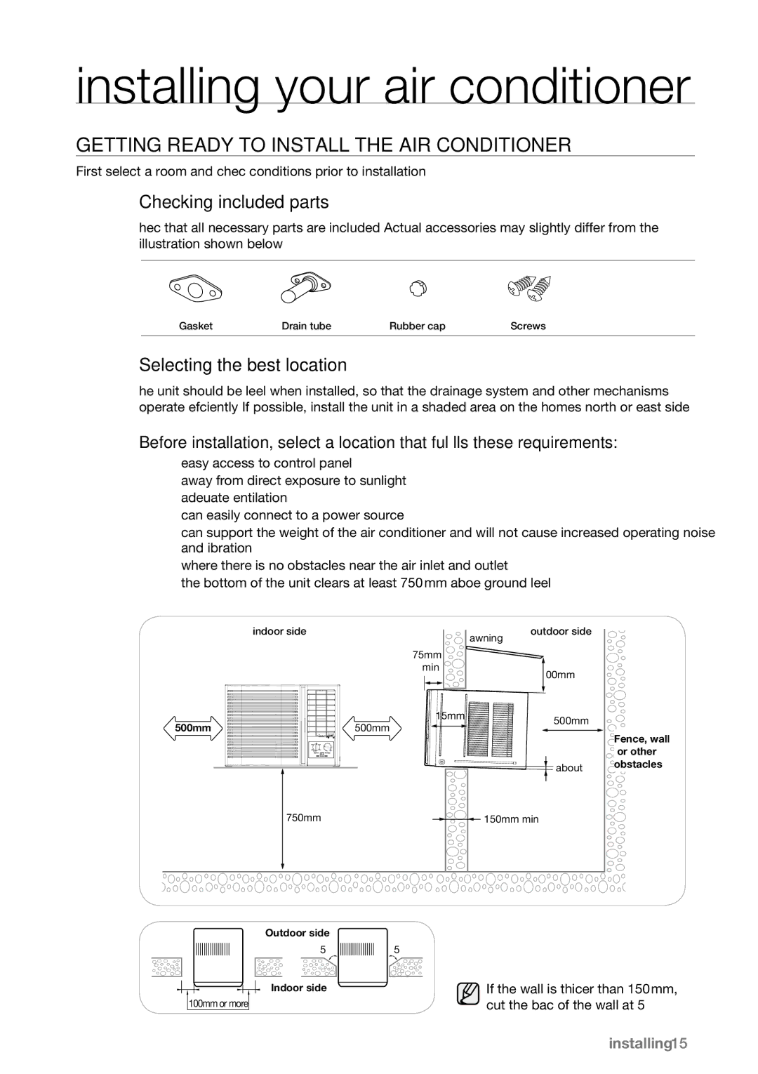 Samsung AW07L1 Series, AW09L1 Series Installing your air conditioner, Getting Ready to Install the AIR Conditioner 