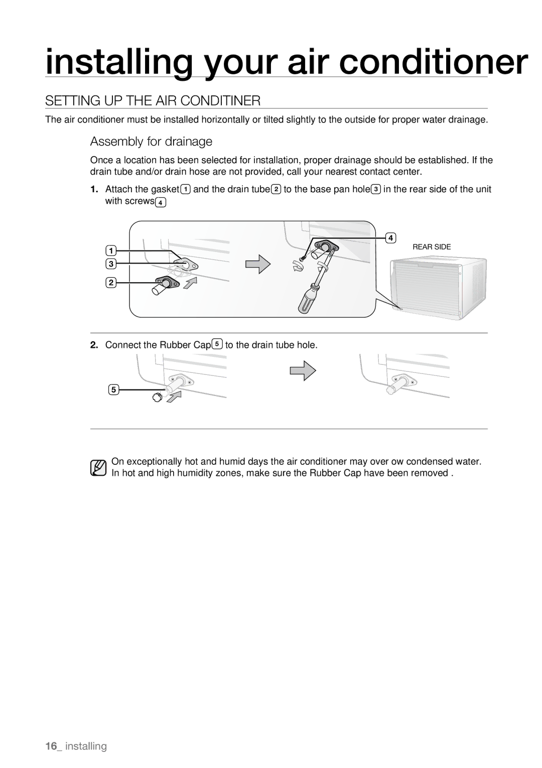 Samsung AW09L1 Series, AW07L1 Series user manual Setting UP the AIR Conditiner, Assembly for drainage 