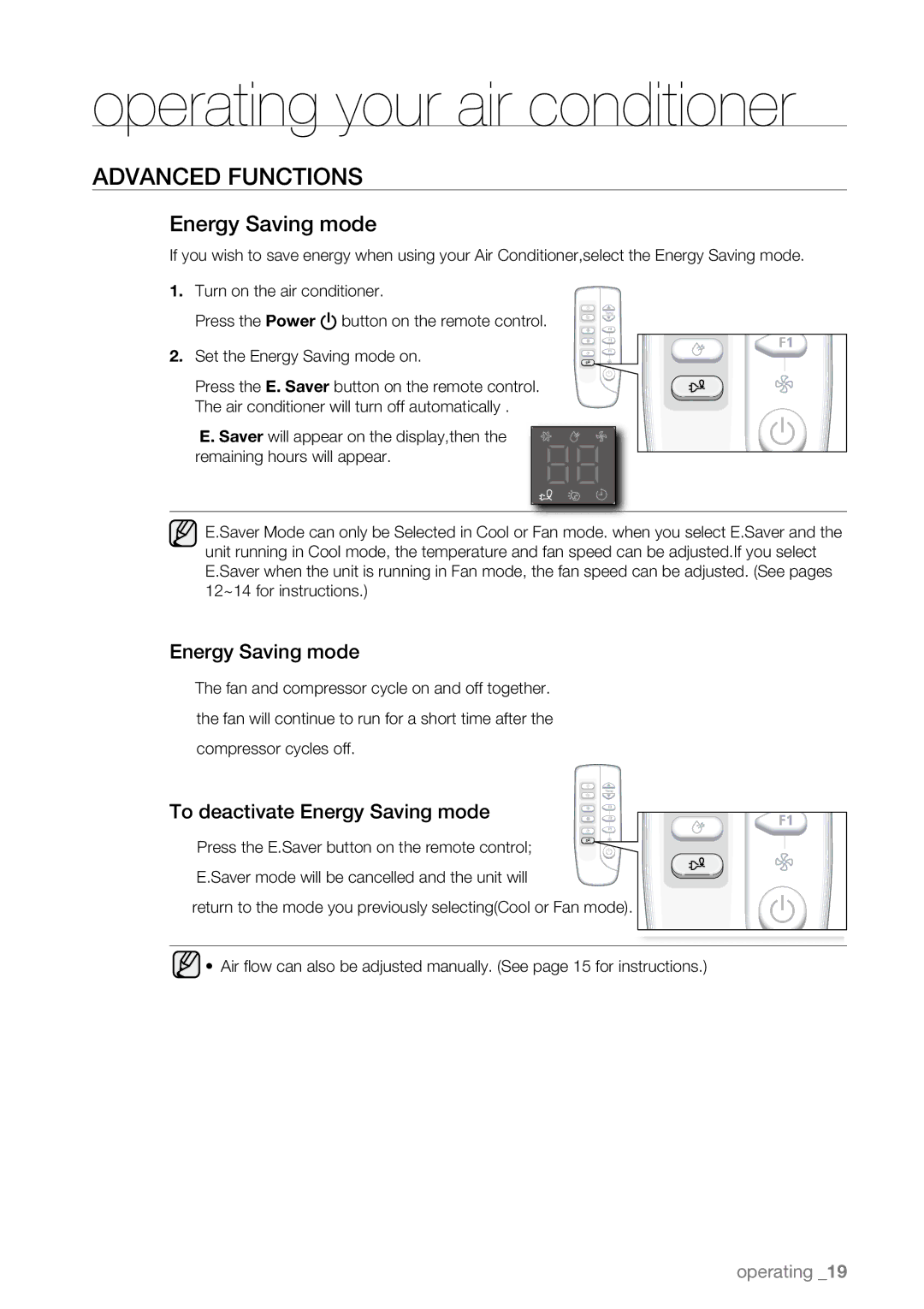 Samsung AW12EDB Series, AW10EDB Series, AW08EDB Series user manual To deactivate Energy Saving mode 