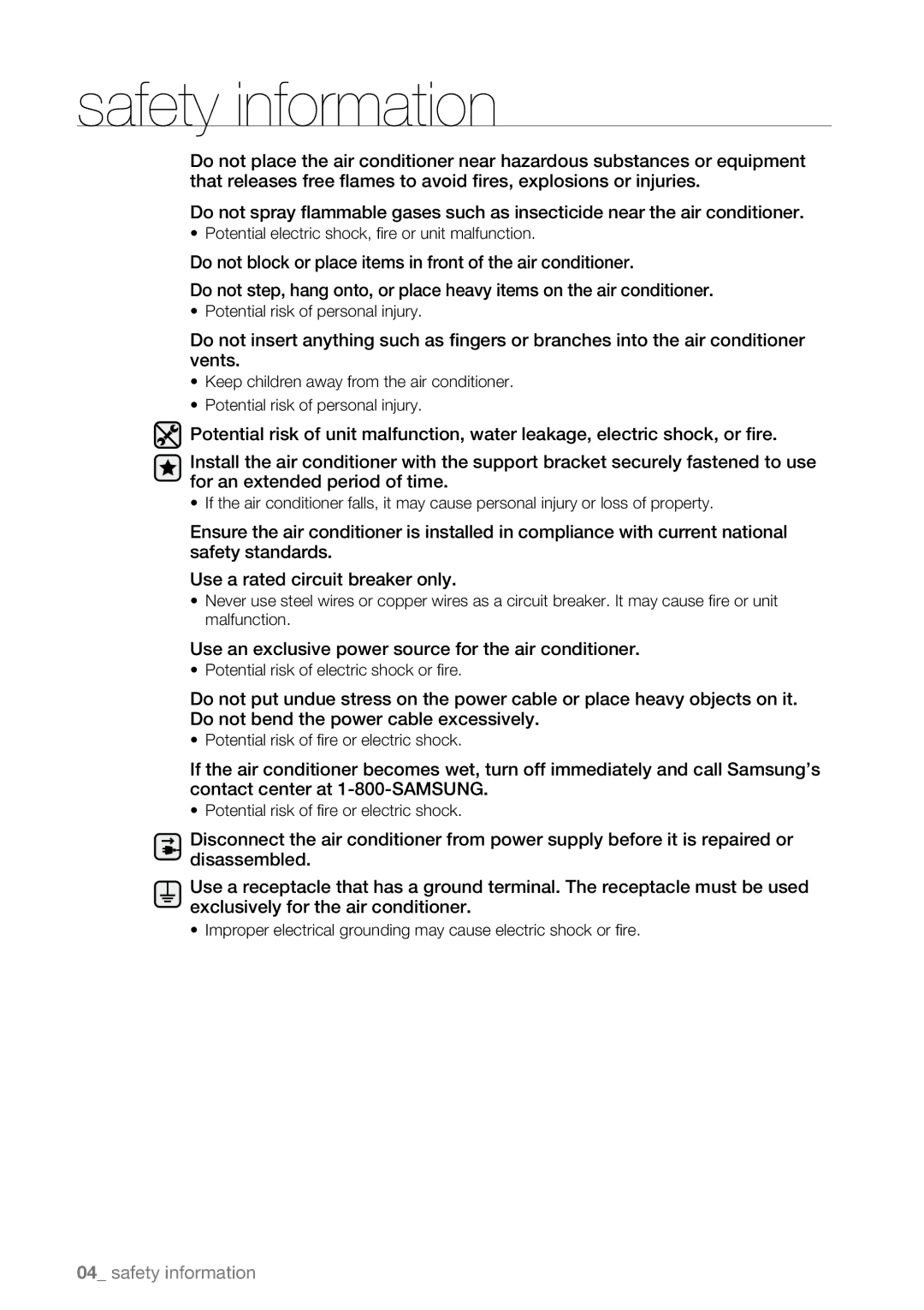 Samsung AW12EDB Series, AW10EDB Series, AW08EDB Series user manual Use an exclusive power source for the air conditioner 