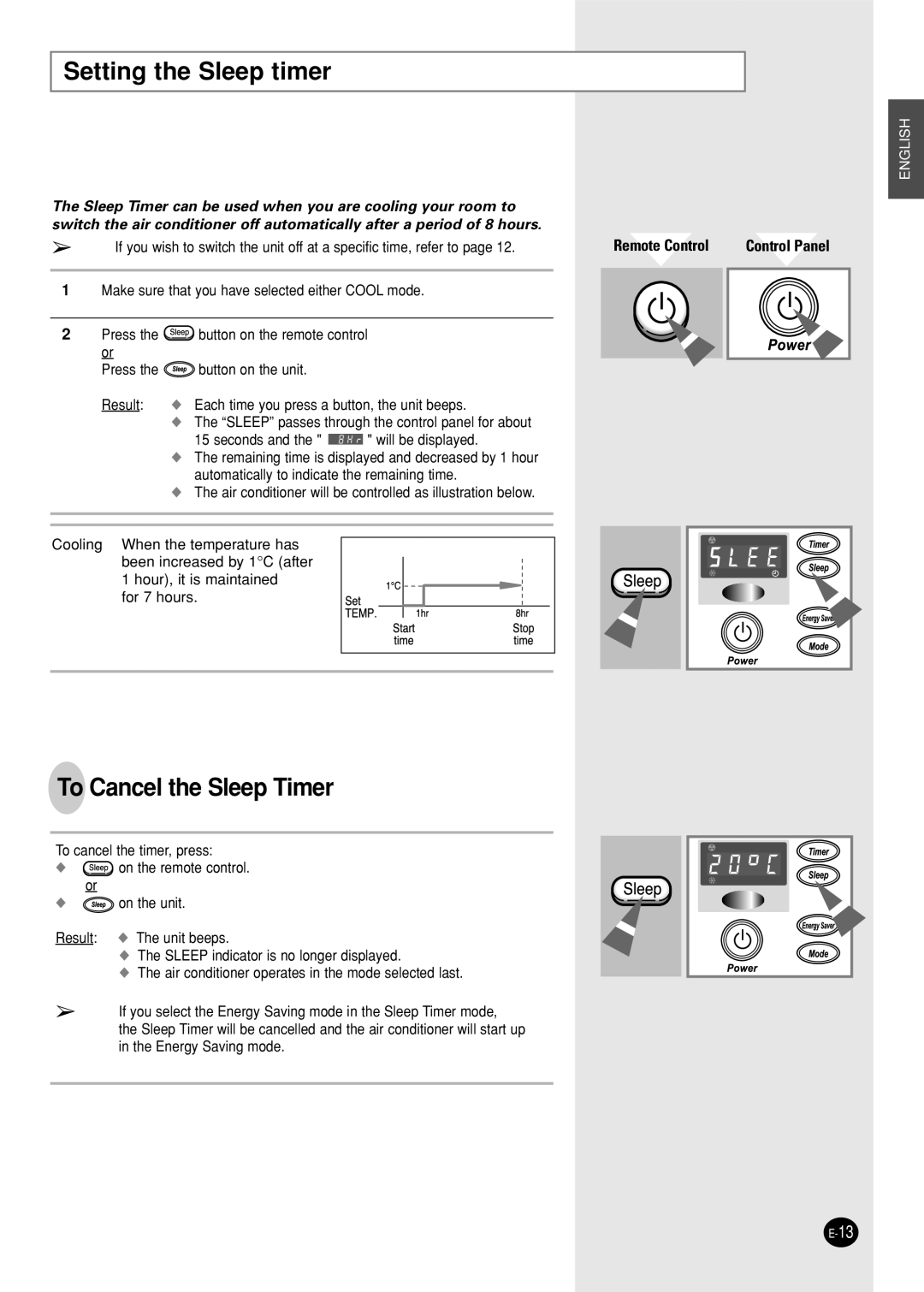 Samsung AW18FBMCA, AW10FBDAA, AWT20FBMBA manuel dutilisation Setting the Sleep timer, To Cancel the Sleep Timer 