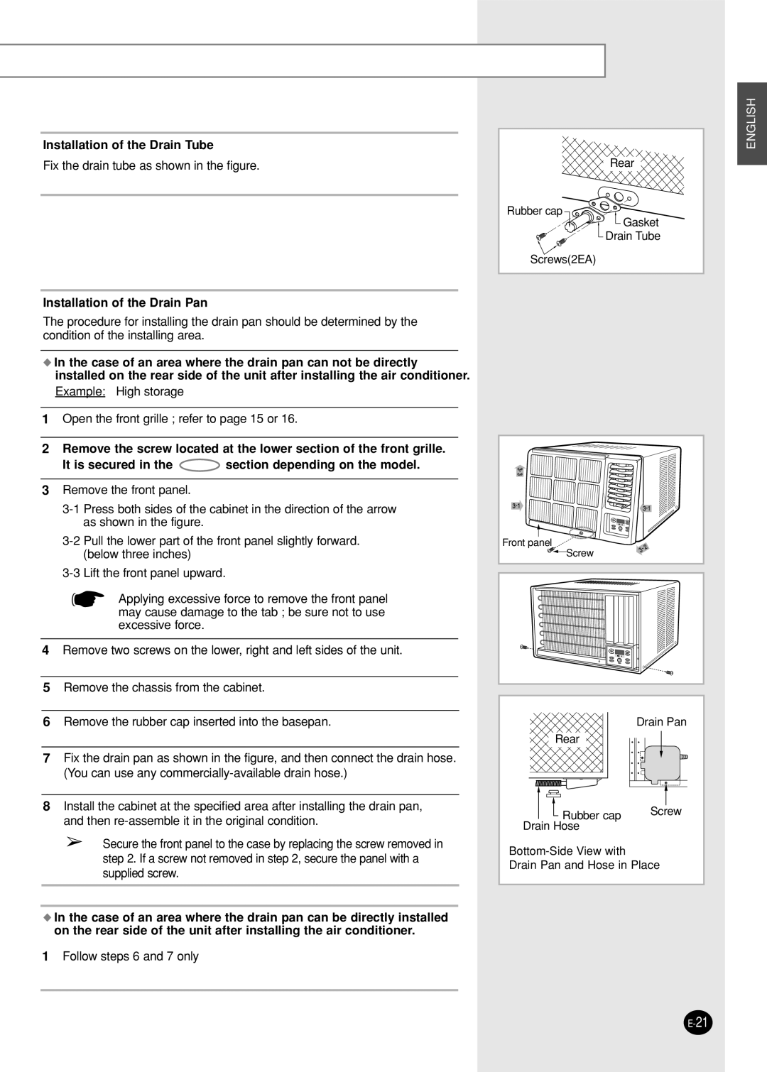 Samsung AW10FBDAA, AW18FBMCA, AWT20FBMBA manuel dutilisation Installation of the Drain Tube, English 