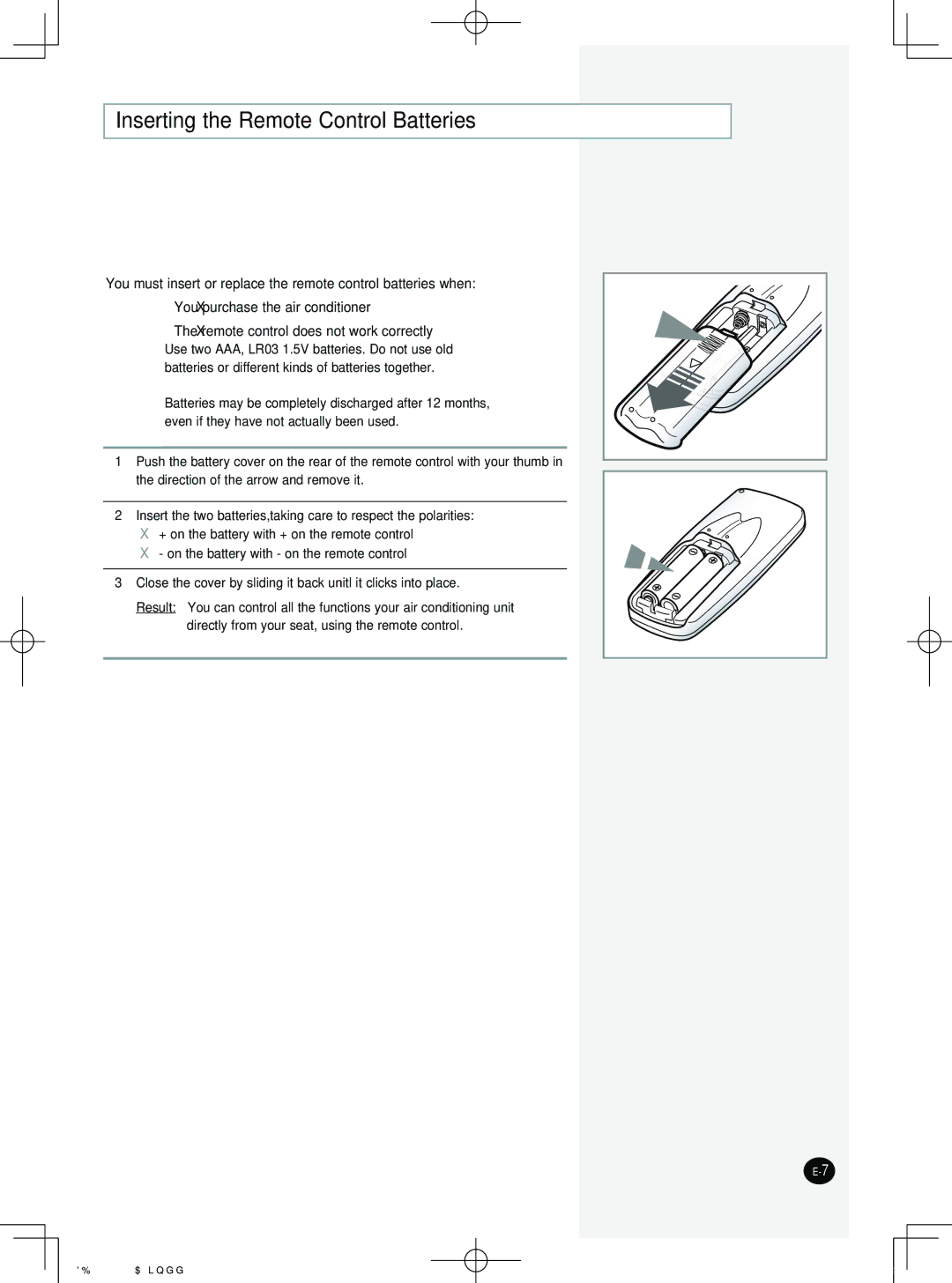 Samsung AW24PK Series, AW10PK Series, AW12PK Series, AW12PH Series, AW10PH Series Inserting the Remote Control Batteries 