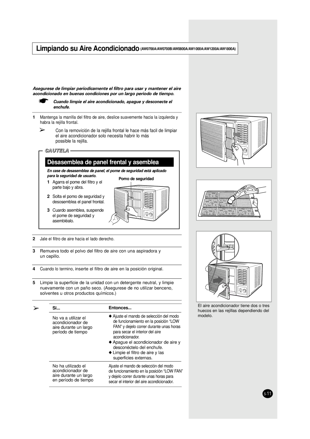 Samsung AW1210A, AW1200A, AW0700B, AW1800A, AW1010A, AW1000A, AW0800A manual Pomo de seguridad 