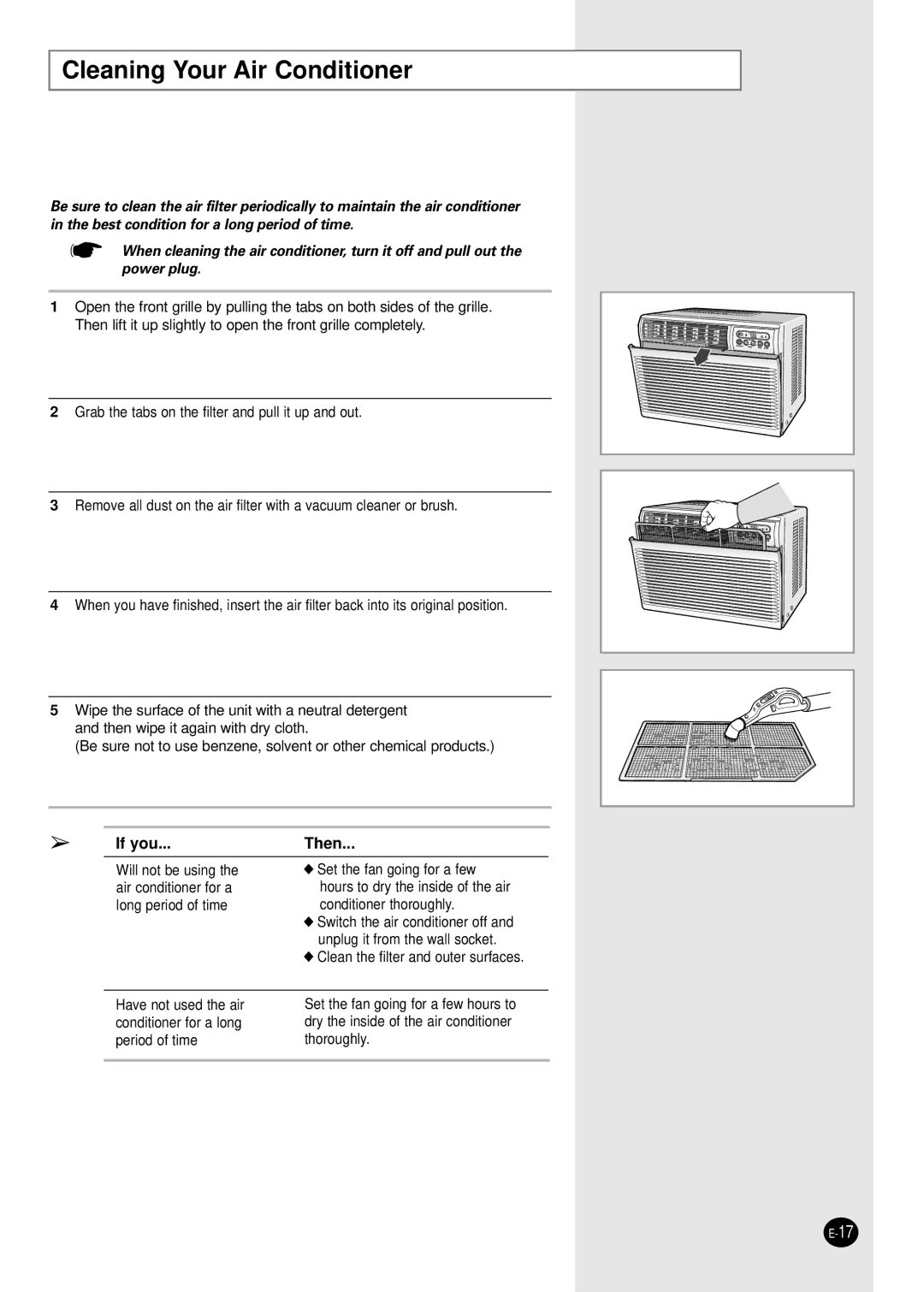 Samsung AW1801B, AW1201B, AW1001B, AW0801B manual Cleaning Your Air Conditioner, If you Then 