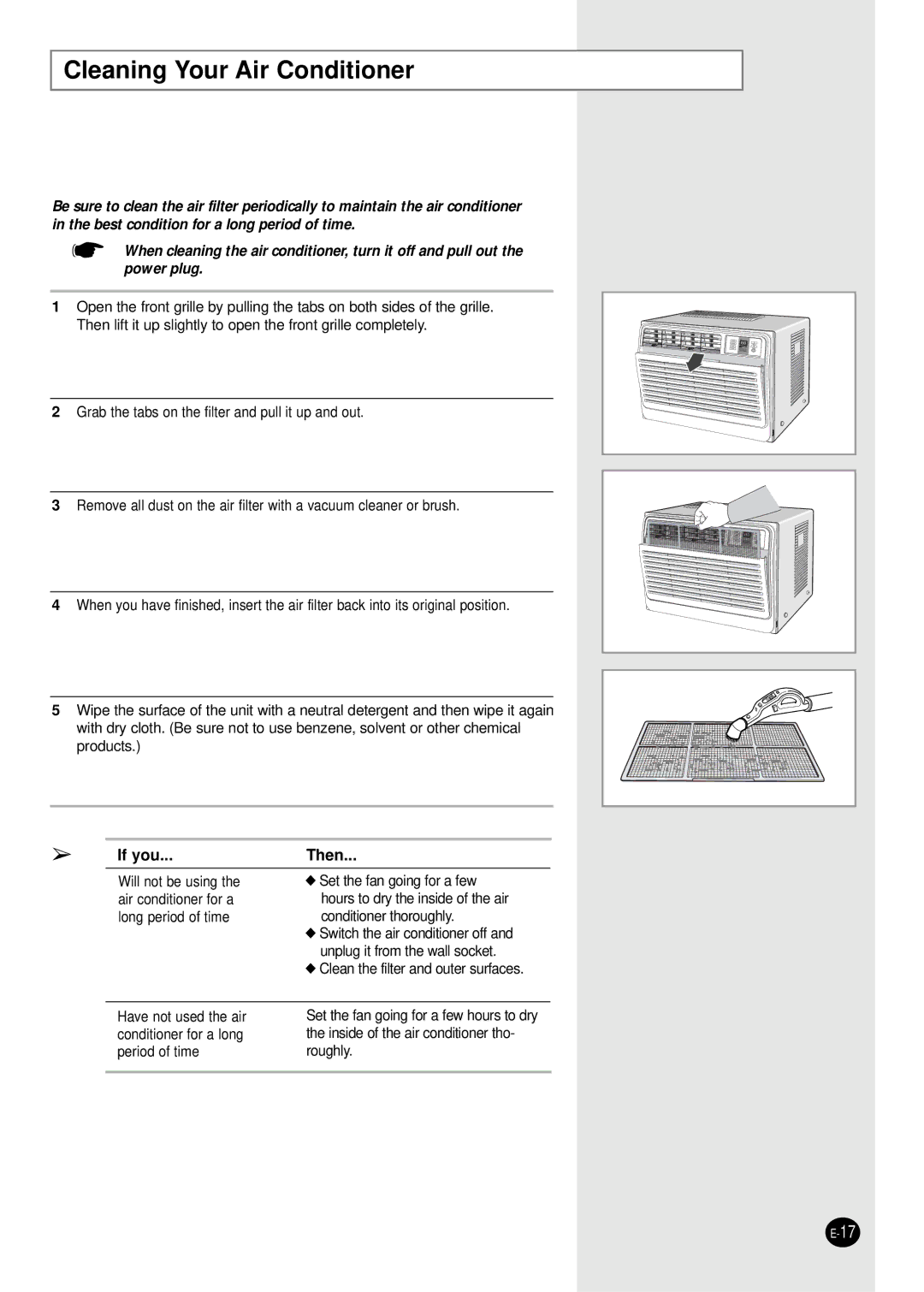 Samsung AW0603B, AW1203B, AW1403B, AW2404B, AW1809B, AW2406B, AW1805B, AW1803B manual Cleaning Your Air Conditioner, If you Then 