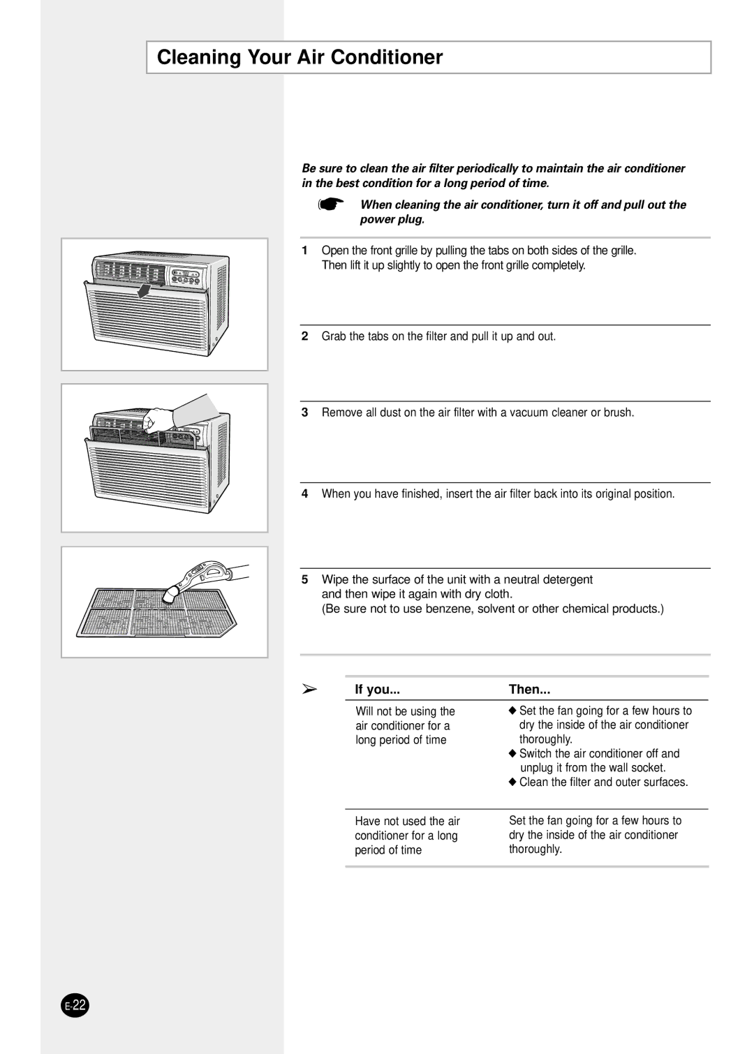 Samsung AW1291L manual Cleaning Your Air Conditioner, If you Then 