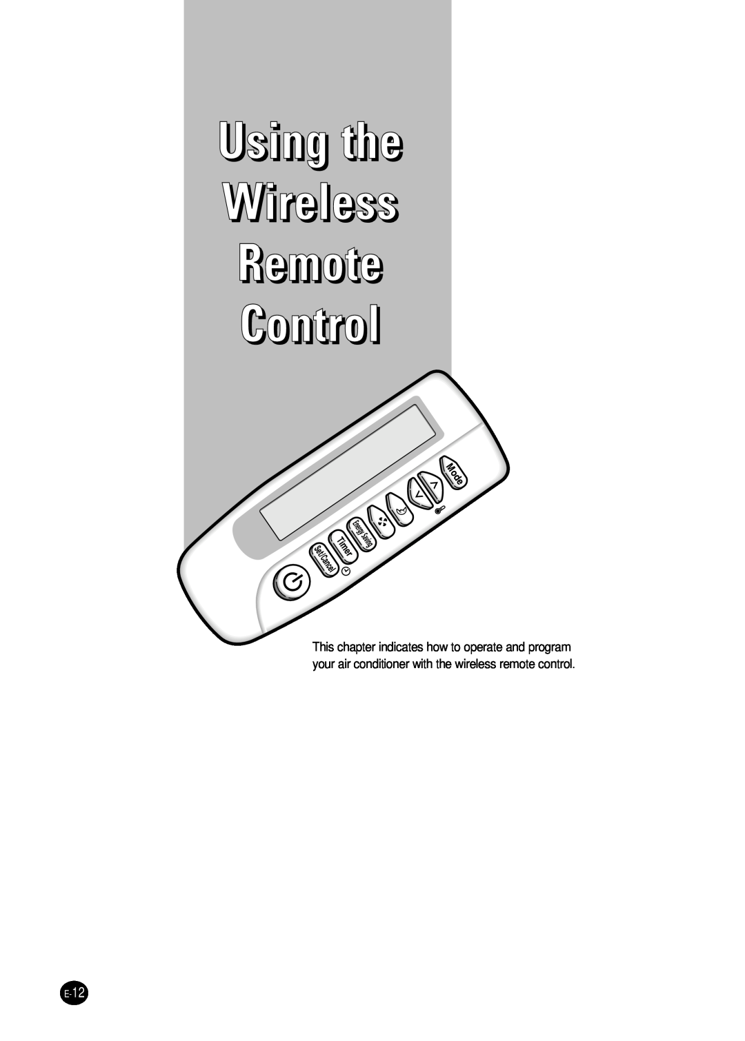 Samsung AW1291L manual Using the Wireless Remote Control, E-12 