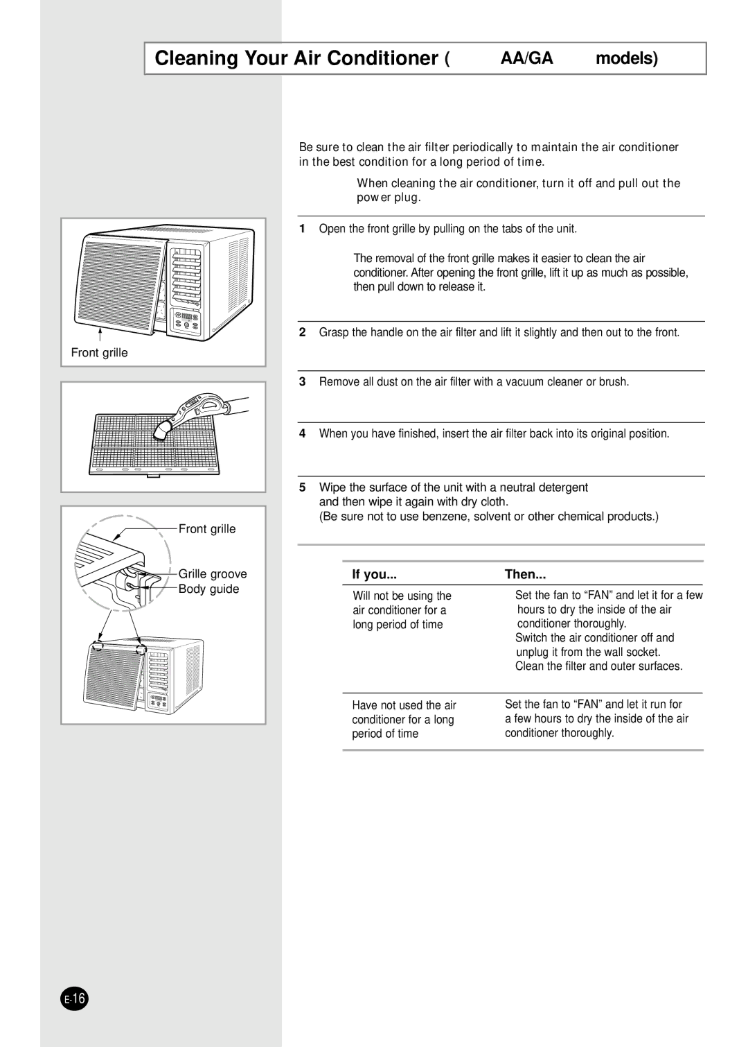 Samsung AW12FADBA manuel dutilisation Cleaning Your Air Conditioner AA/GA models 