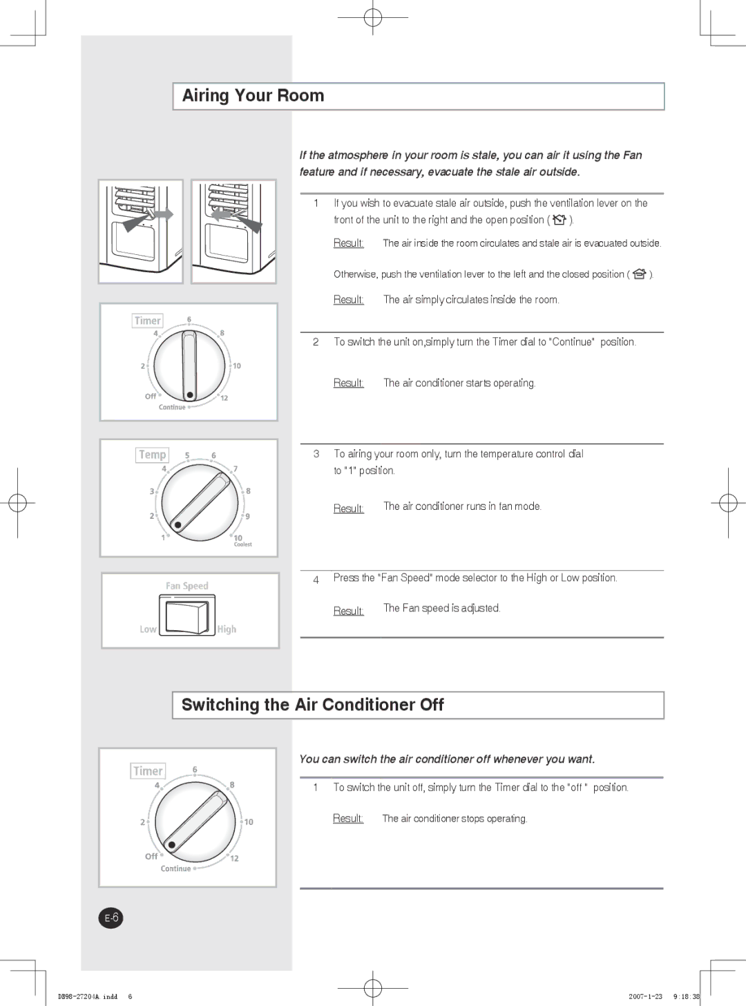 Samsung AW12P2, AW09P2, AW07P2 user manual Airing Your Room, Switching the Air Conditioner Off 