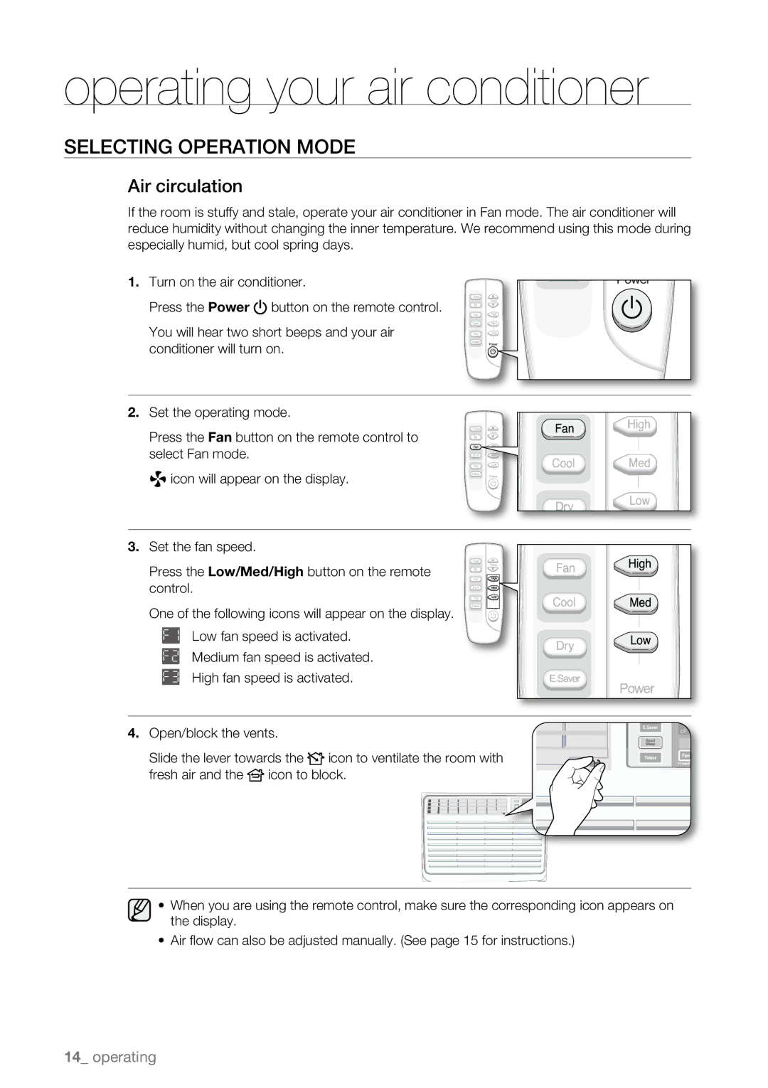 Samsung AW15ECB, AW18ECB, AW25ECB, AW12ECB, AW10ECB, AW08ECB user manual Air circulation 