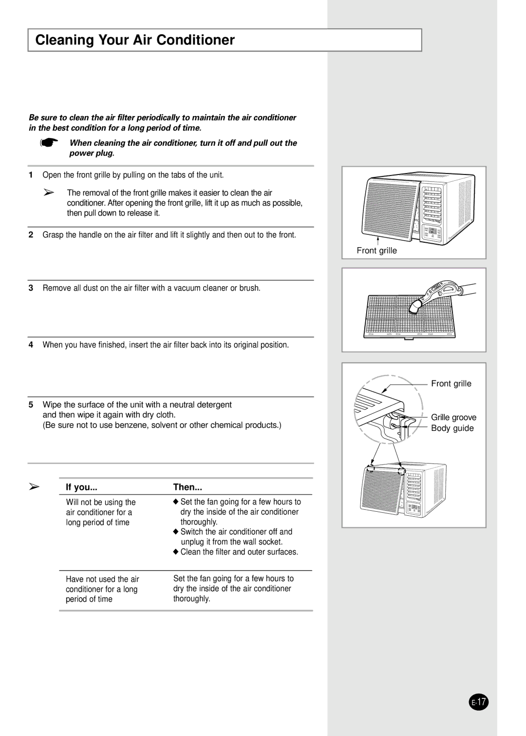 Samsung AW2400B manual Cleaning Your Air Conditioner, If you Then 