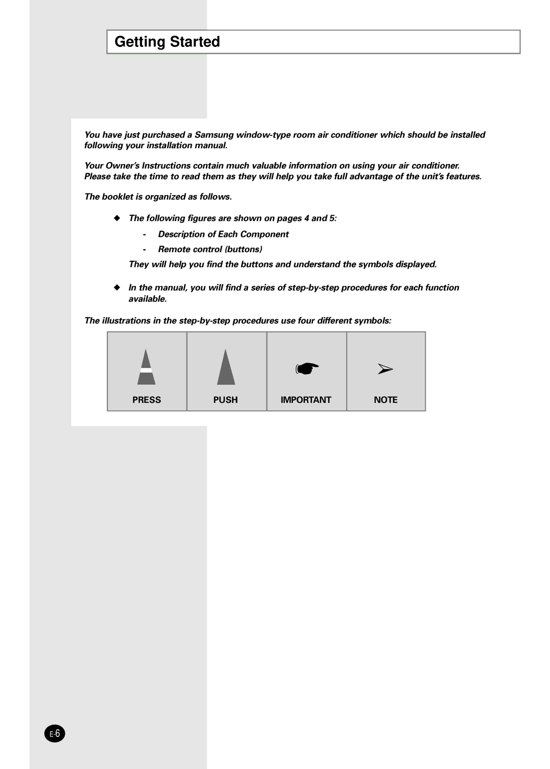 Samsung AW2400B manual Getting Started 