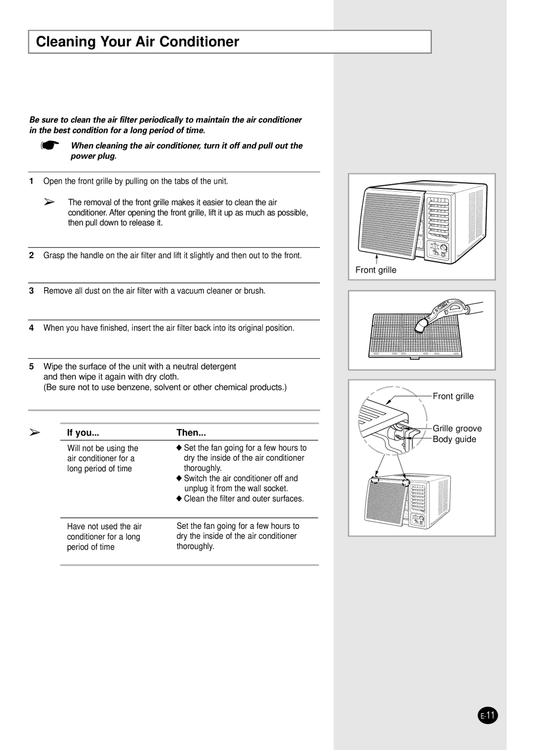 Samsung AW2400M manual Cleaning Your Air Conditioner, If you Then 