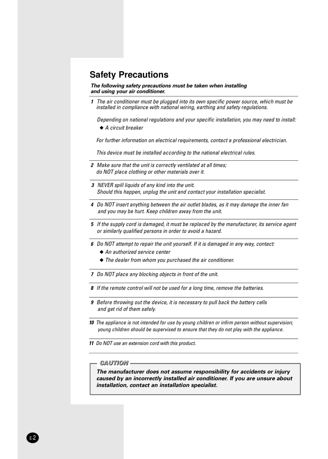 Samsung AW2400M manual Safety Precautions 