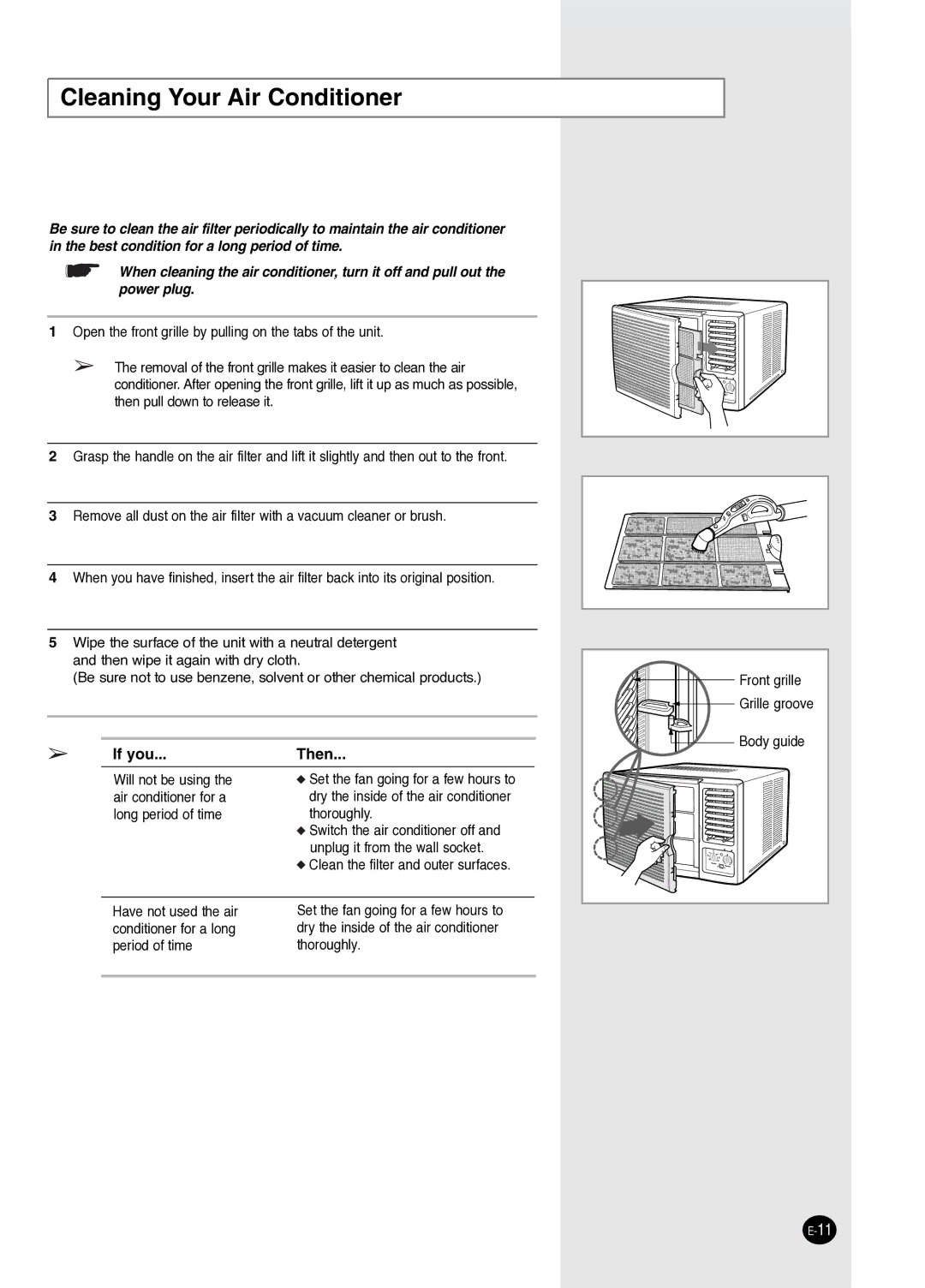 Samsung AW2402M manual Cleaning Your Air Conditioner, If you Then 