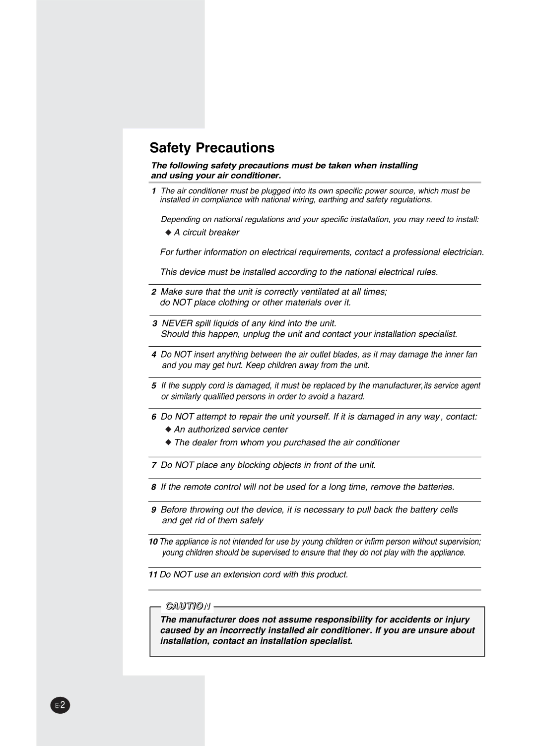 Samsung AW2402M manual Safety Precautions 