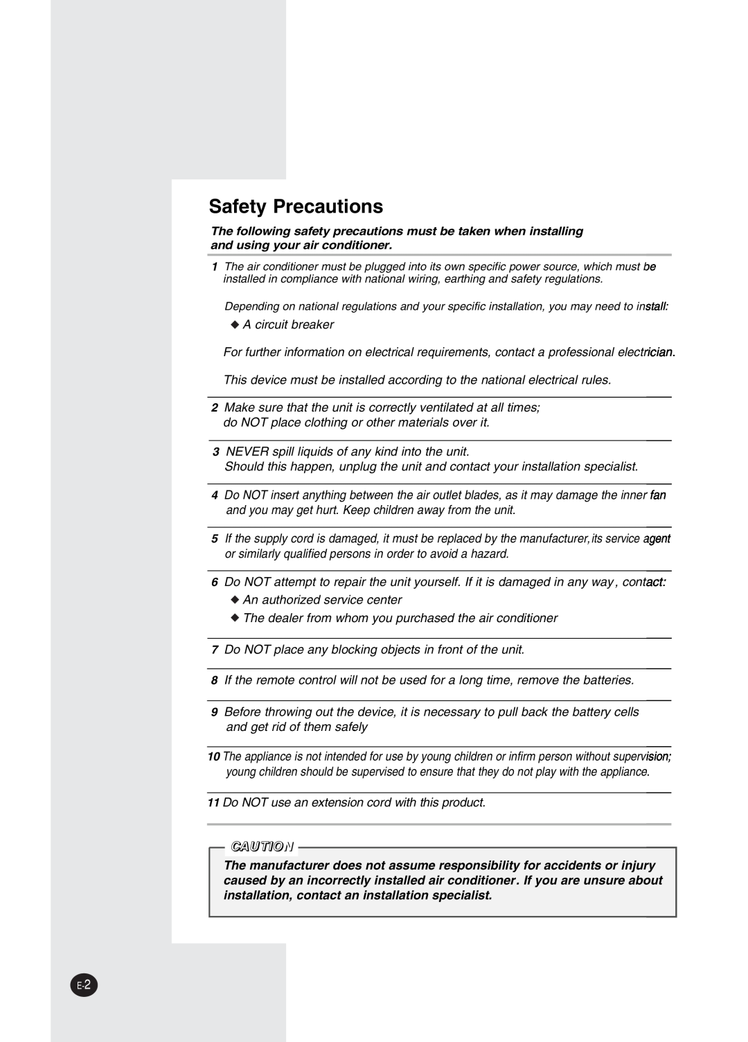 Samsung AW2402M manual Safety Precautions 