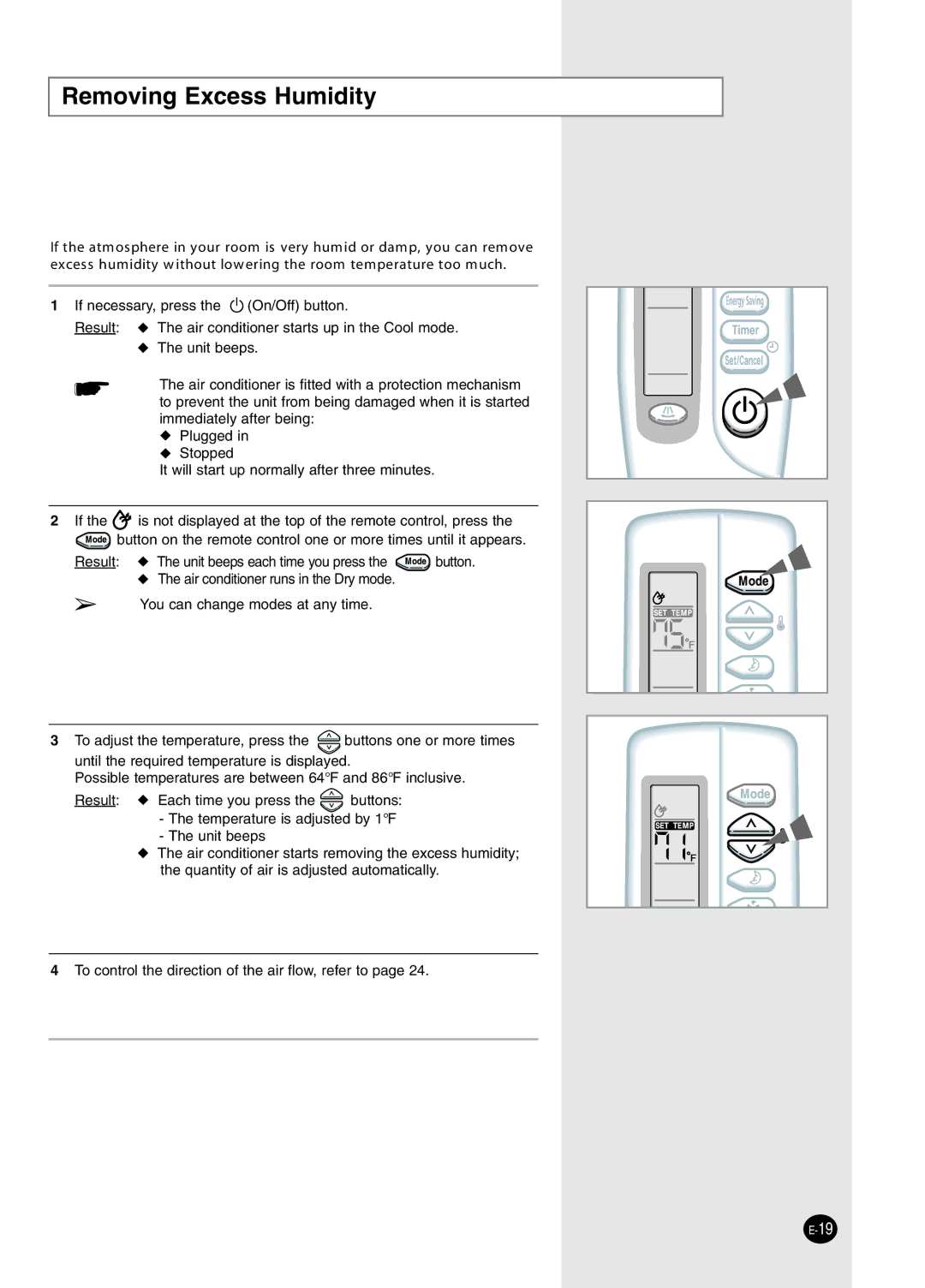 Samsung AW2492L manual Removing Excess Humidity 