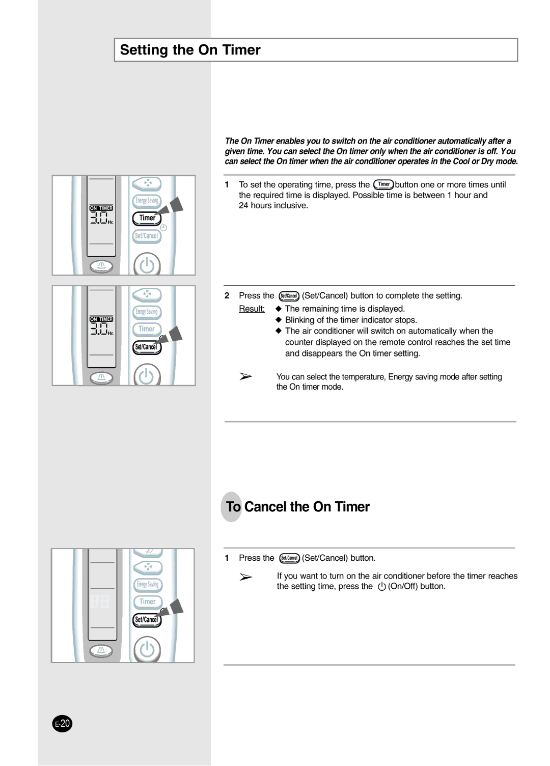 Samsung AW2492L manual Setting the On Timer 