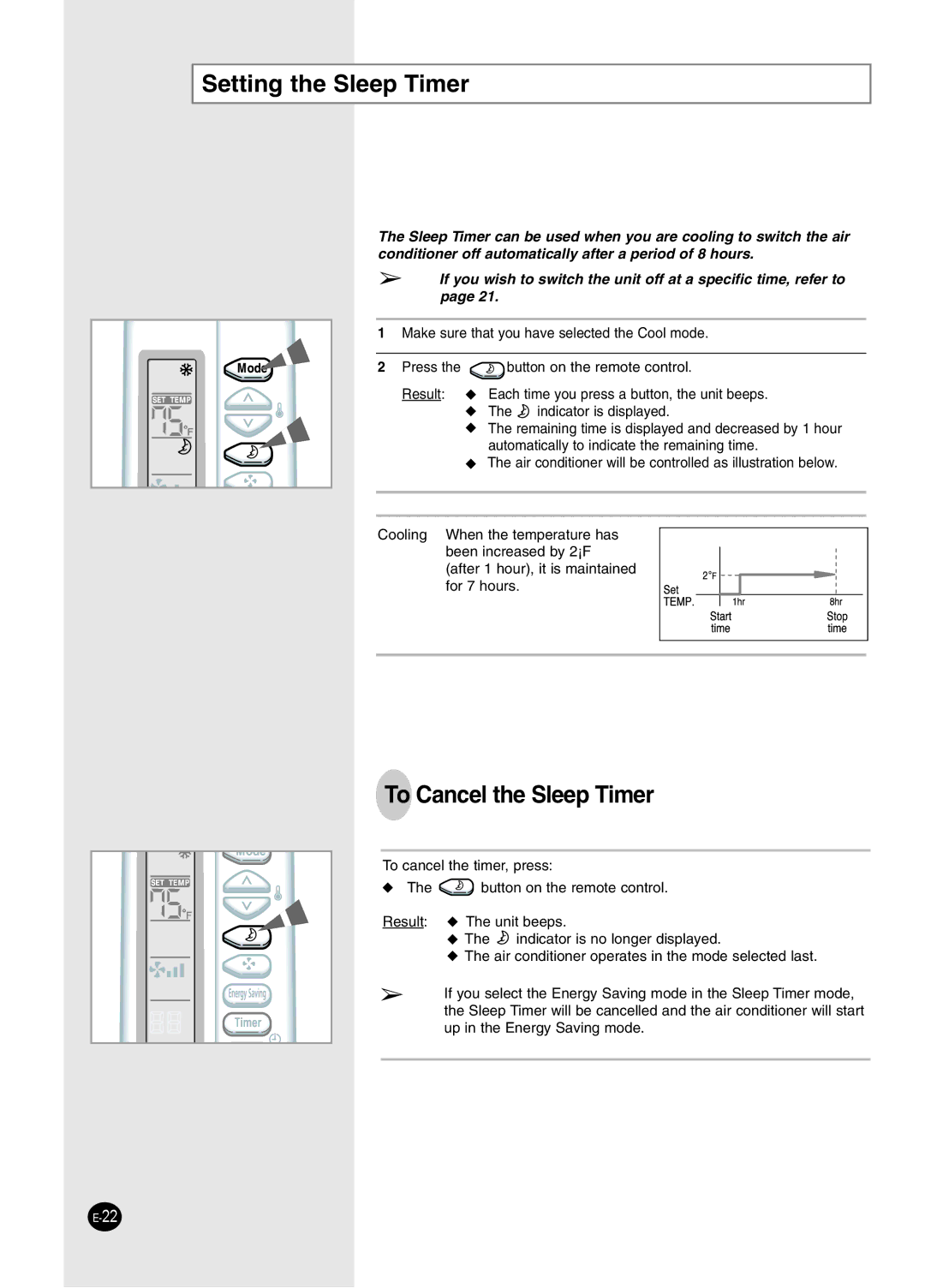 Samsung AW2492L manual Setting the Sleep Timer 