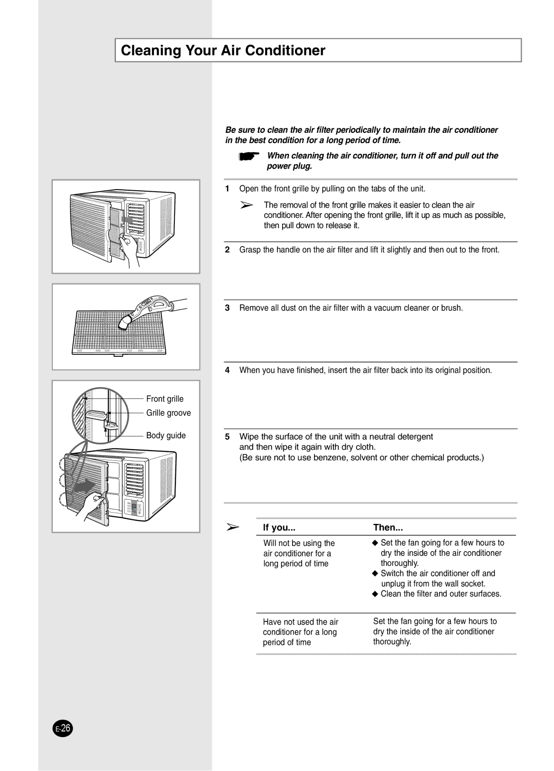 Samsung AW2492L manual Cleaning Your Air Conditioner, If you Then 