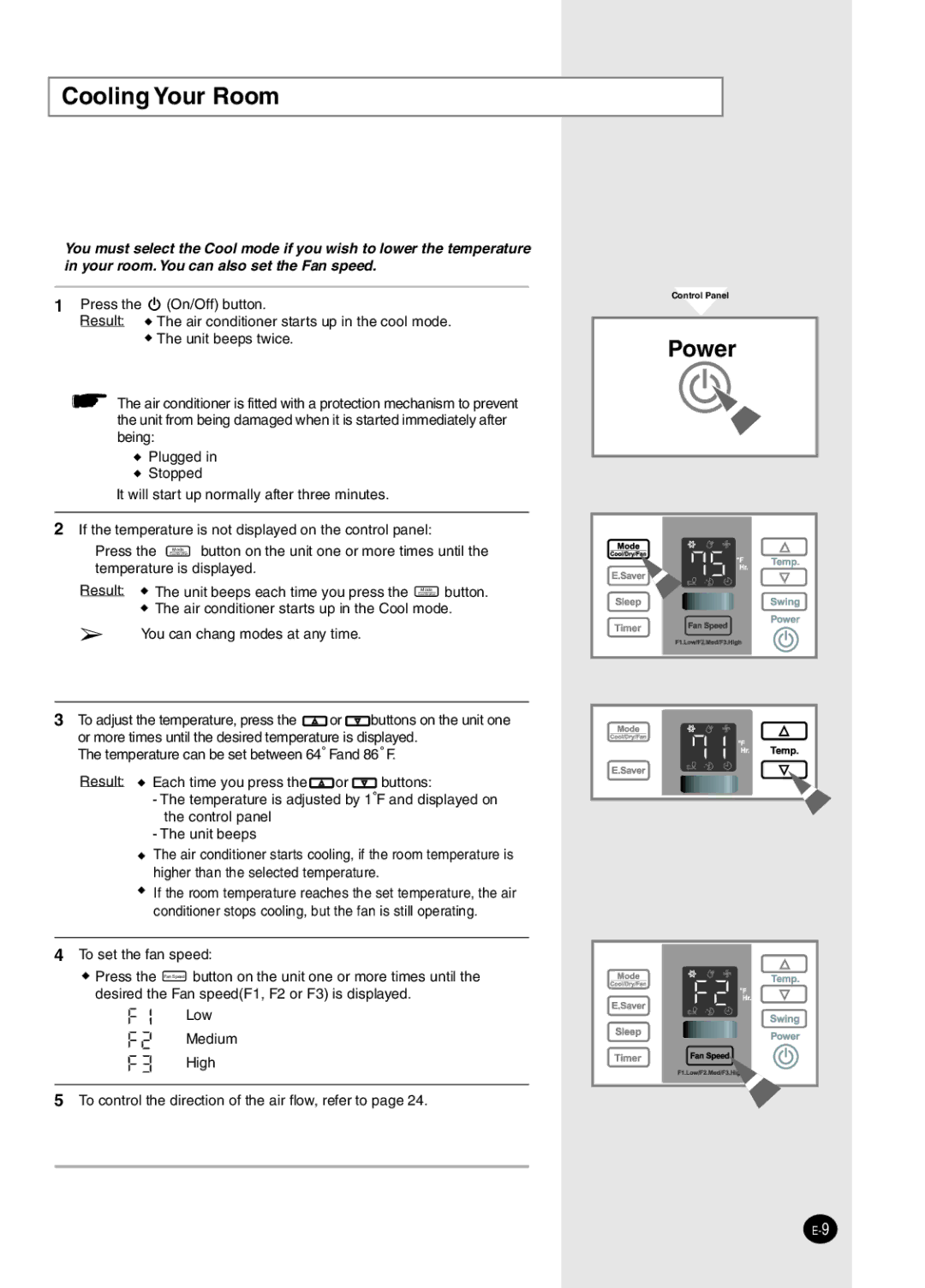 Samsung AW2492L manual Cooling Your Room, Unit beeps 