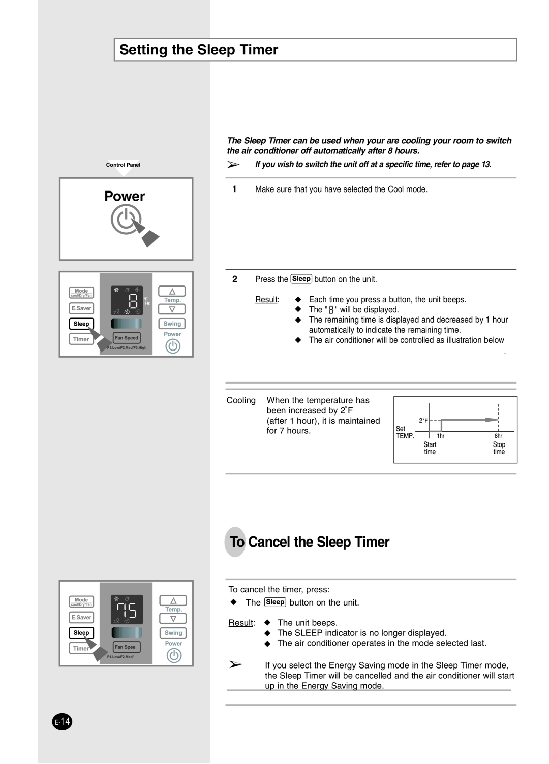 Samsung AW2492L manual Setting the Sleep Timer, To Cancel the Sleep Timer, Power 