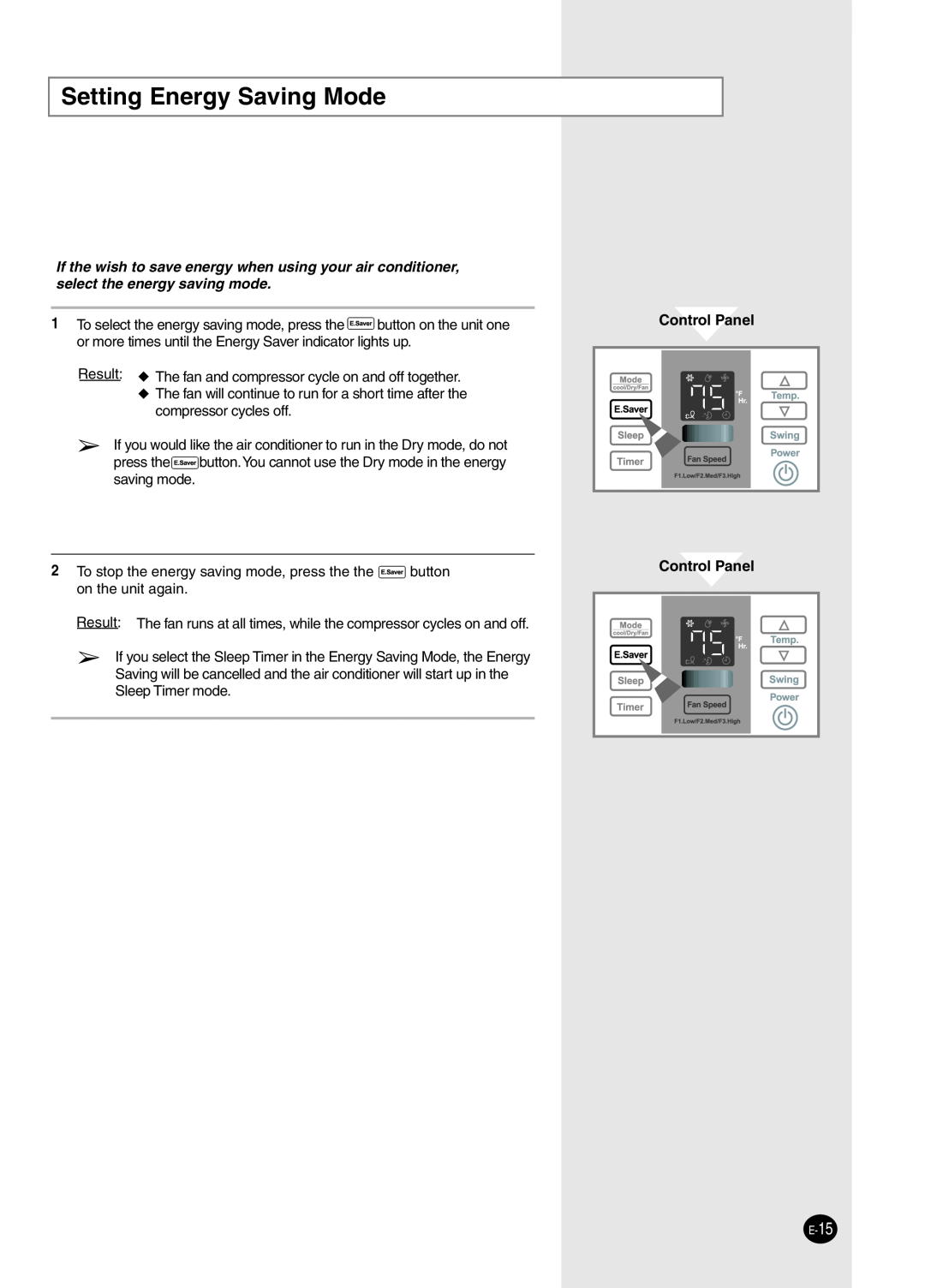 Samsung AW2492L manual Setting Energy Saving Mode, Control Panel Control Panel 