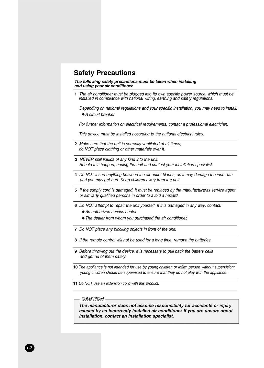 Samsung AW2492L manual Safety Precautions 