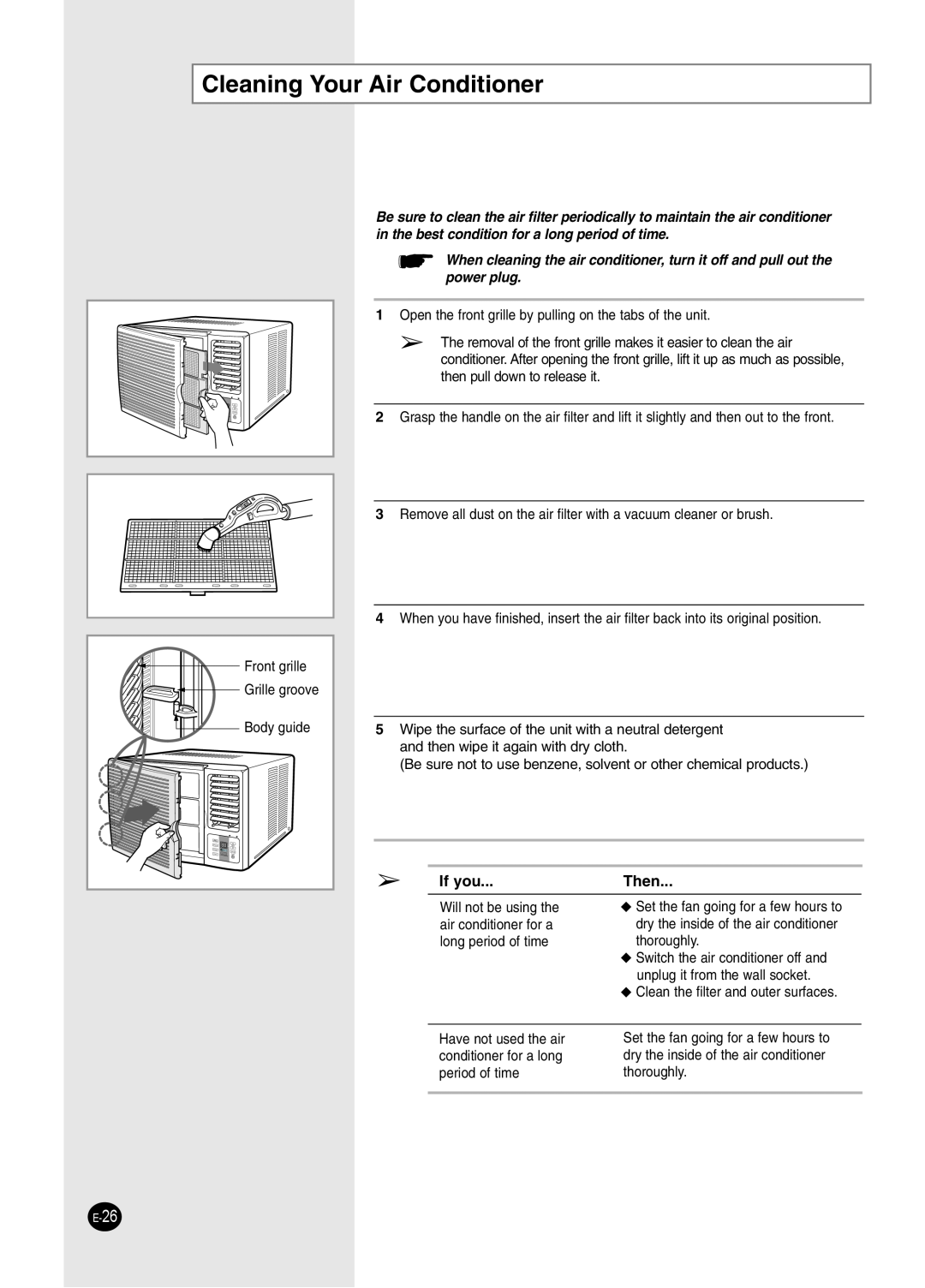 Samsung AW2492L manual Cleaning Your Air Conditioner, If you, Then 