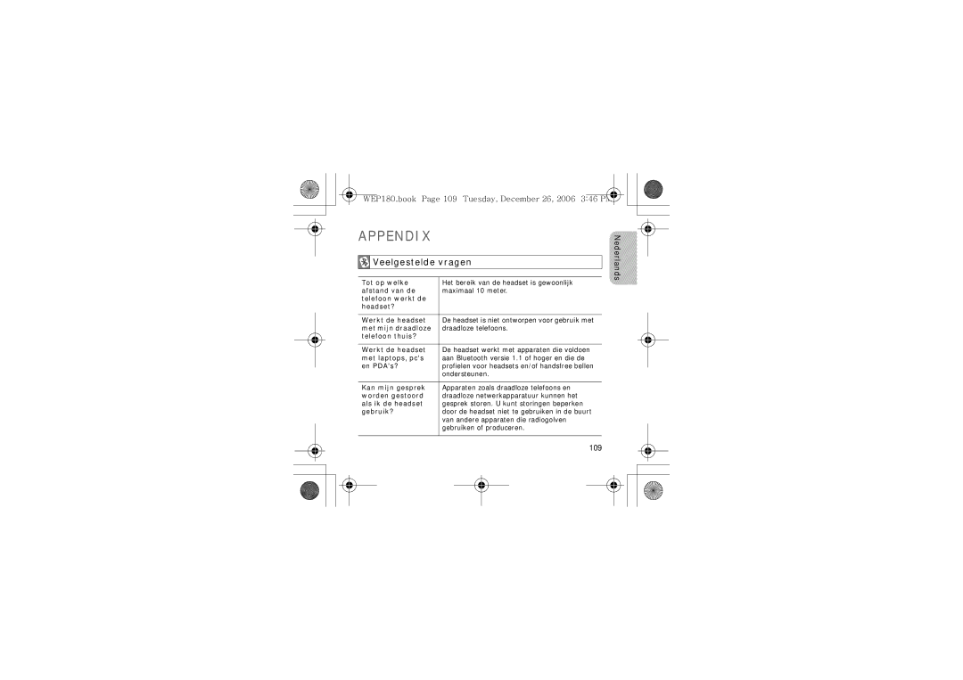 Samsung AWEP180EBECXET manual Veelgestelde vragen, 109, Ondersteunen 