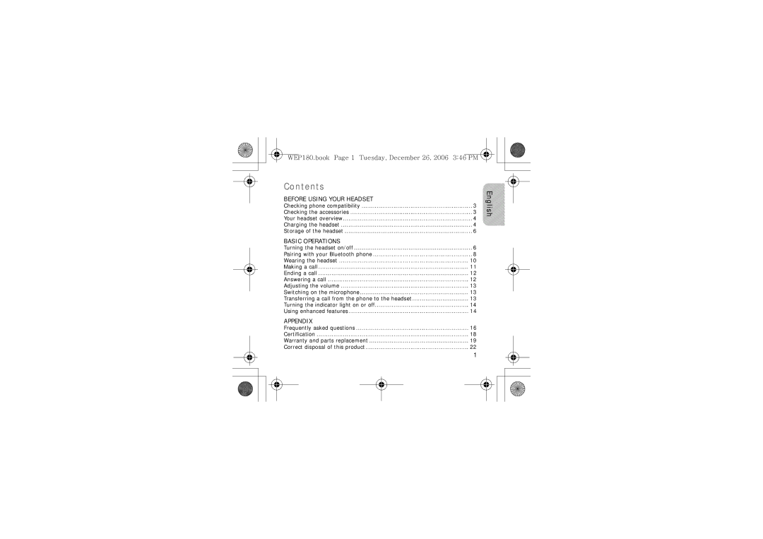 Samsung AWEP180EBECXET manual Contents 