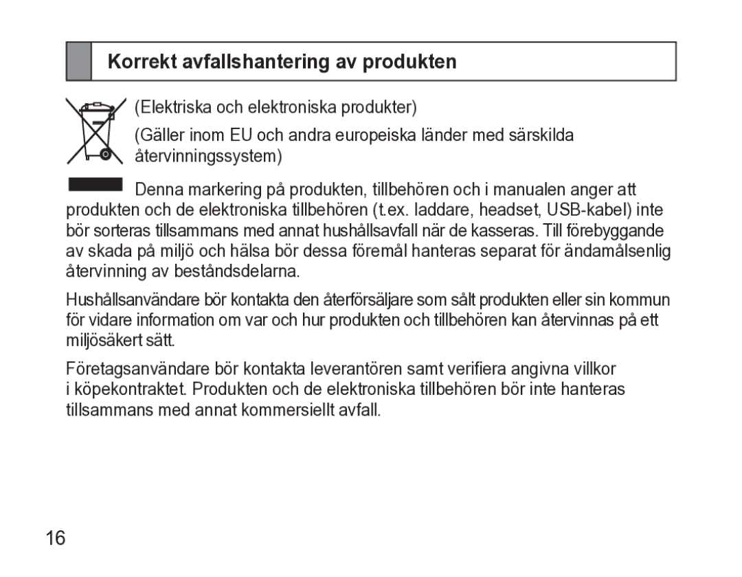 Samsung AWEP470EBECXEE manual Korrekt avfallshantering av produkten 